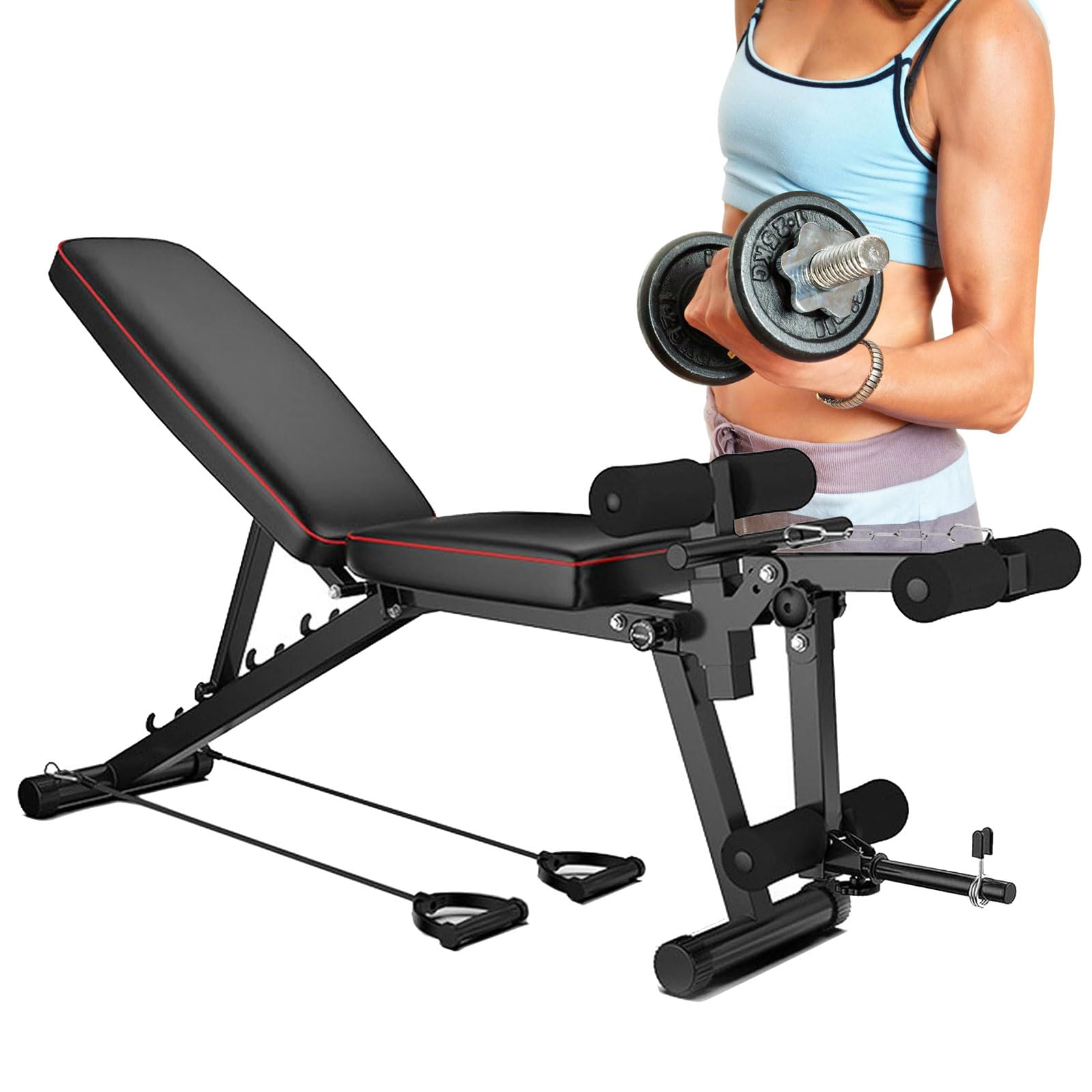 Banco de Pesas Banco Musculación Banco de Ejercicios Banco Reclinable Gimnasio Ajustable Banco Abdominales y Declinado Plano para Entrenamiento de FuerzaBlack,48 * 162 * 111CM