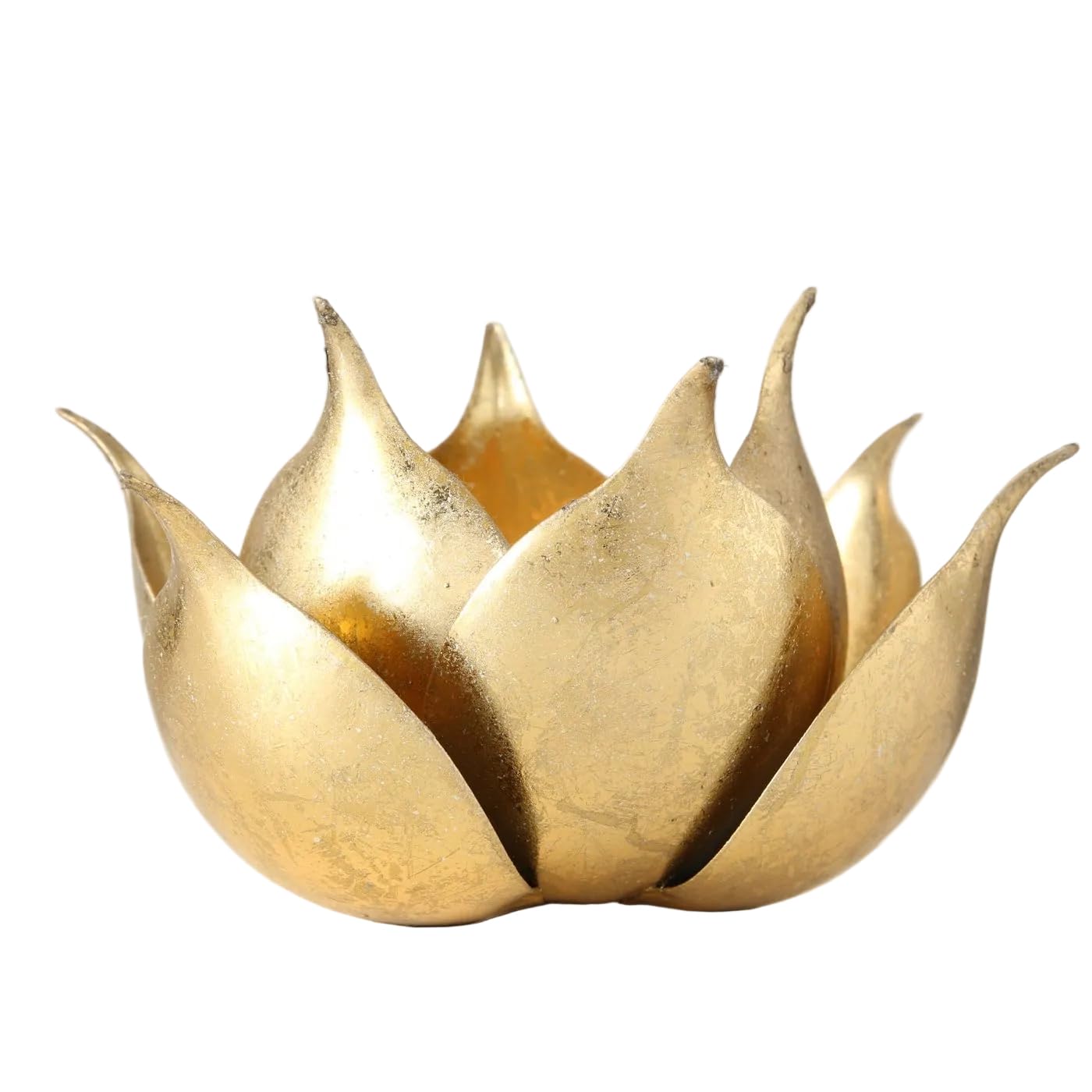 Lotus - Portavelas (metal dorado, 20 cm, hecho a mano)