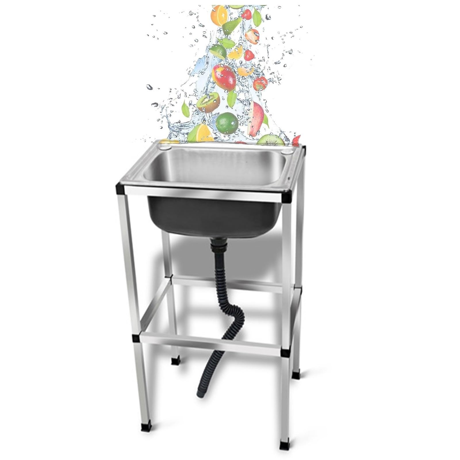 OWOHYG Portable Stainless Steel Utility Sink With Drainer Unit Commercial Grade Freestanding Wash Basin For Outdoor Garden 60X45Cm.38x32cm/15x12.6in
