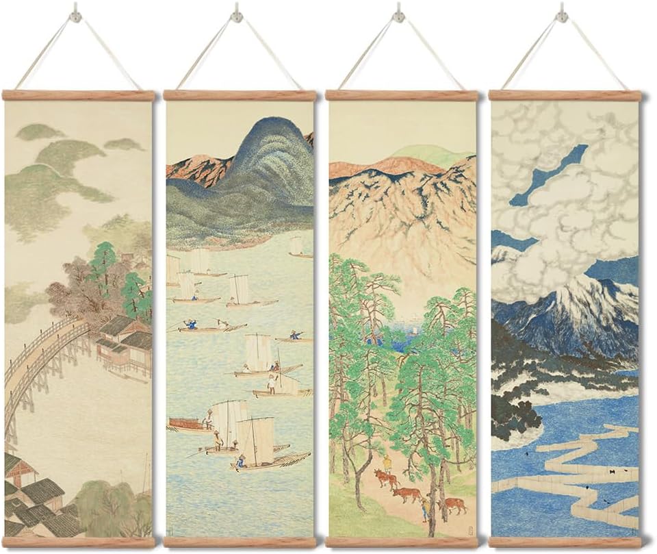 Japanese Wall Art,Scroll Decor Landscape Painting Large,Scroll Painting Prints for