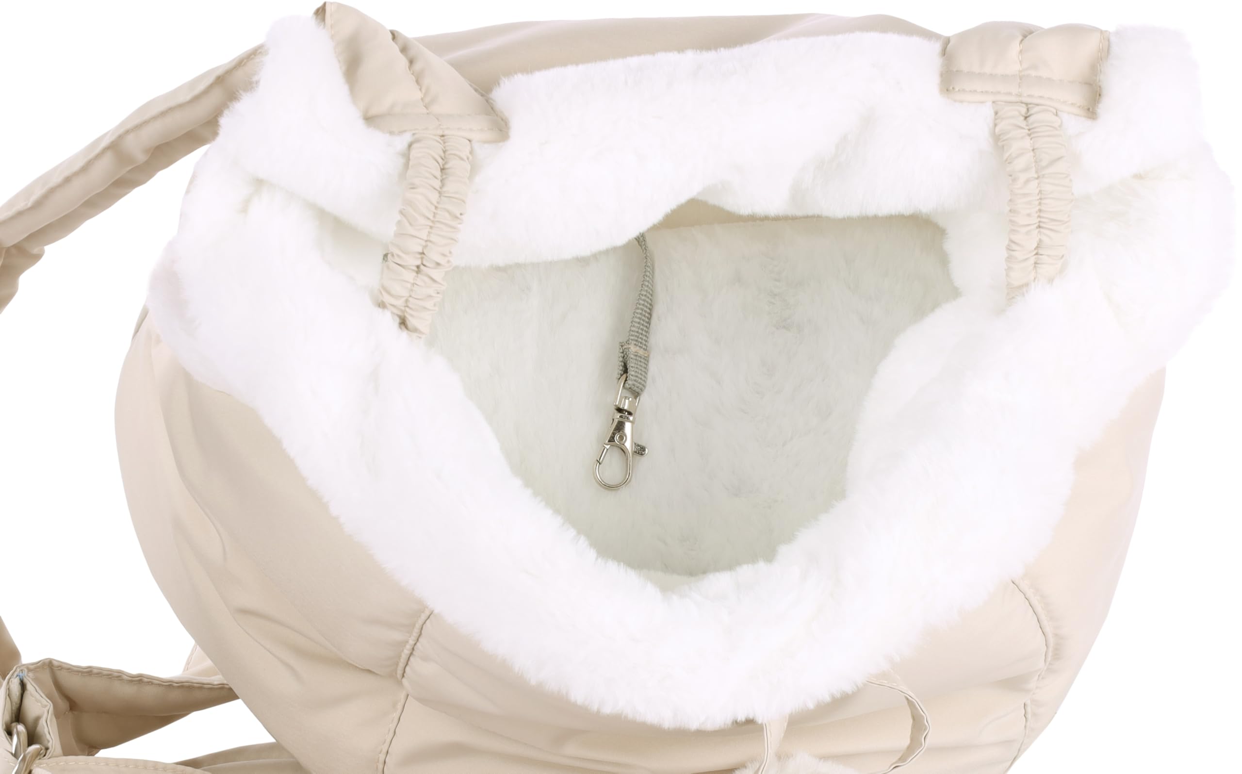 Sac de Transport Chat – Chien – Flamingo Cuddi Beige – 32×22×25 cm – Polyester + Peluche – Lavable – Sangle sécurité – Poches Mains-Chaudes – Sangles réglables