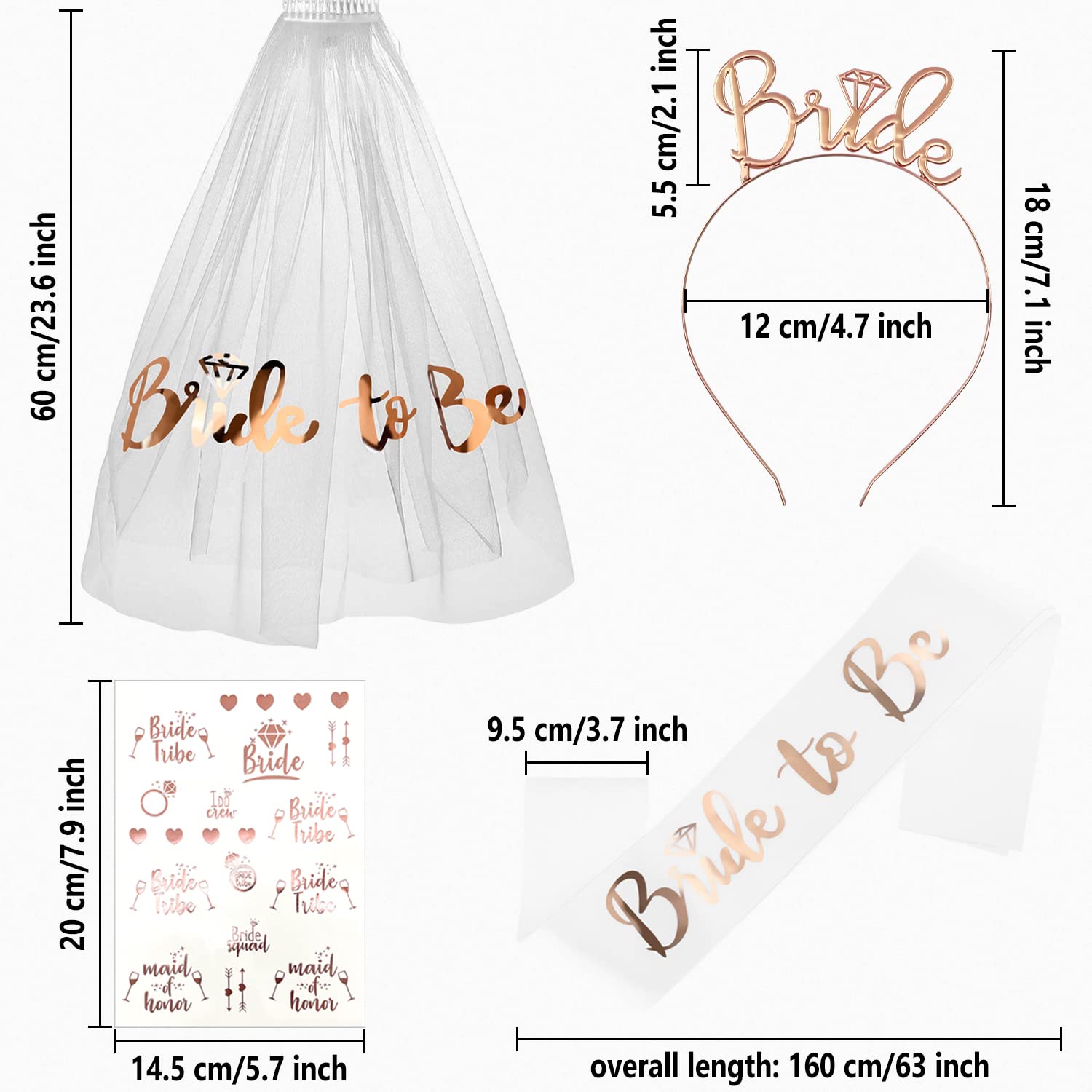 Geiomoo Bride to Be Sash, Veil with Comb, Hen Party Accessories, Headband Tattoos Set for Bridal Shower Wedding (4 Pack) - Image 2