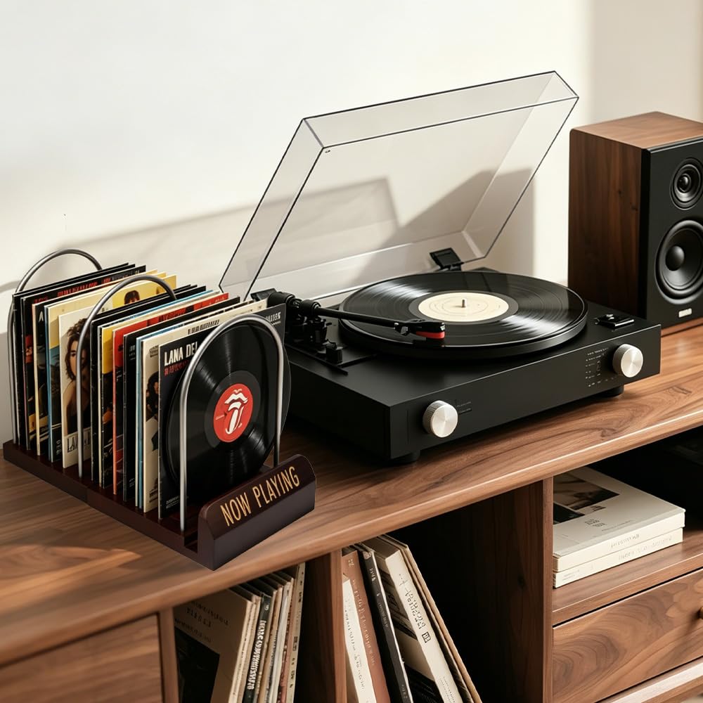 Supporto per Dischi in Vinile Now Playing in Legno e Metallo