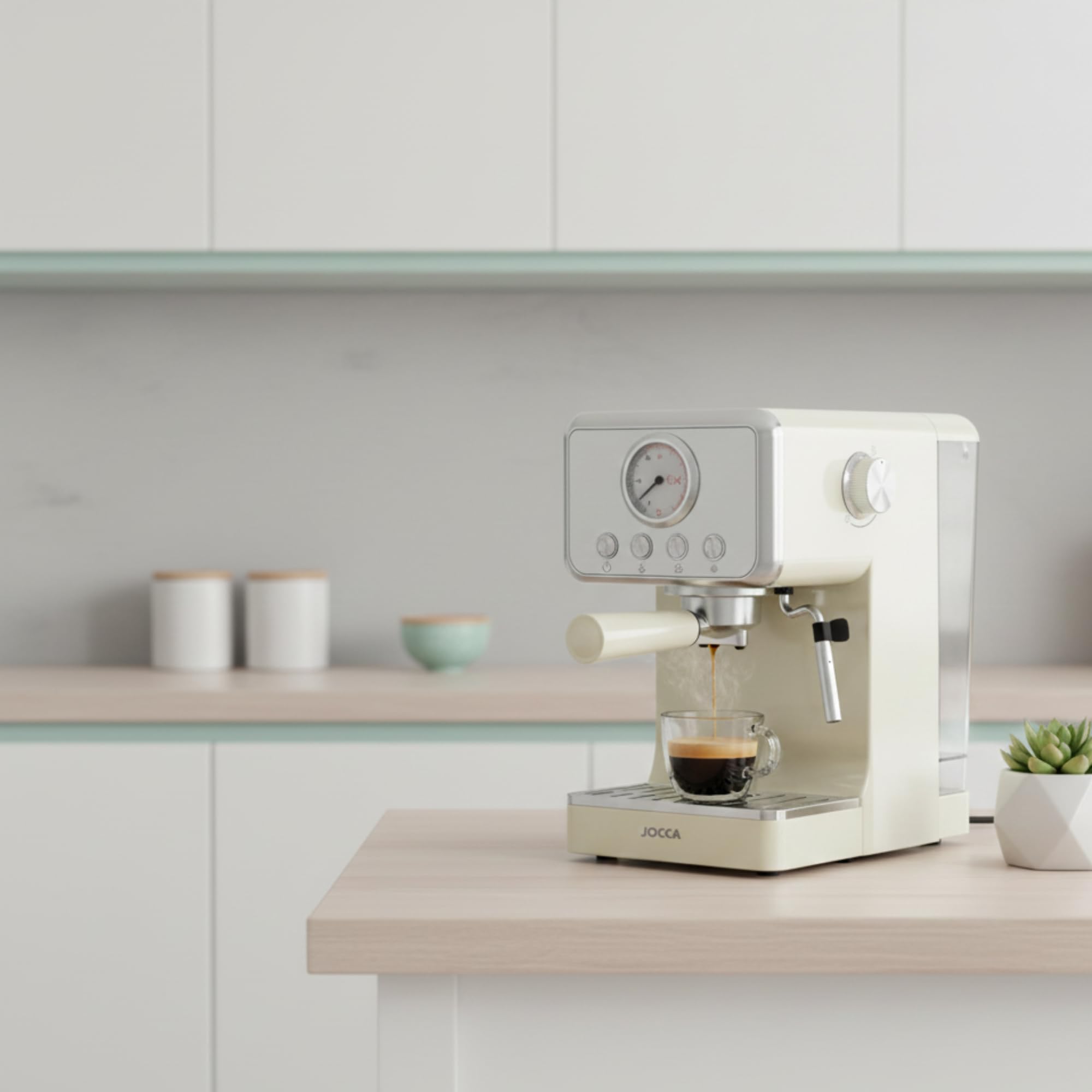 Jocca - Cafetera Espresso Retro | 15 Bar de Presión | Depósito de Agua Extraíble 1,7L | Filtro para 1-2 Tazas (40/80ml) | Bandeja de Goteo Extraíble | Protección contra Sobrecalentamiento | 1400W