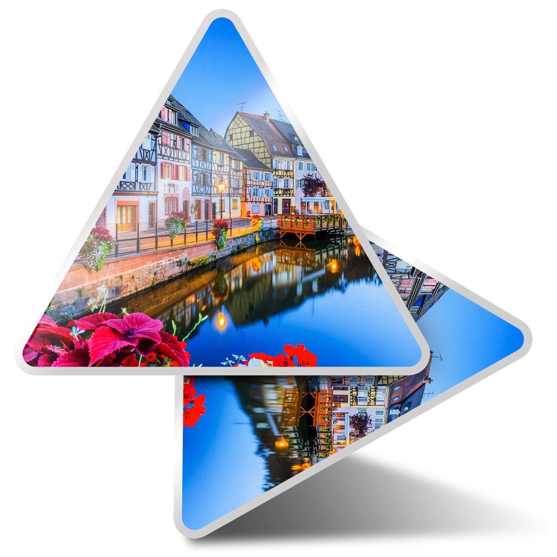 Destination Multi 2 X Triangle Stickers 7.5Cm - Canal Colmar Alsace France Fun Decals For Laptops,Tablets,Luggage,Scrap Booking,Fridges #44511