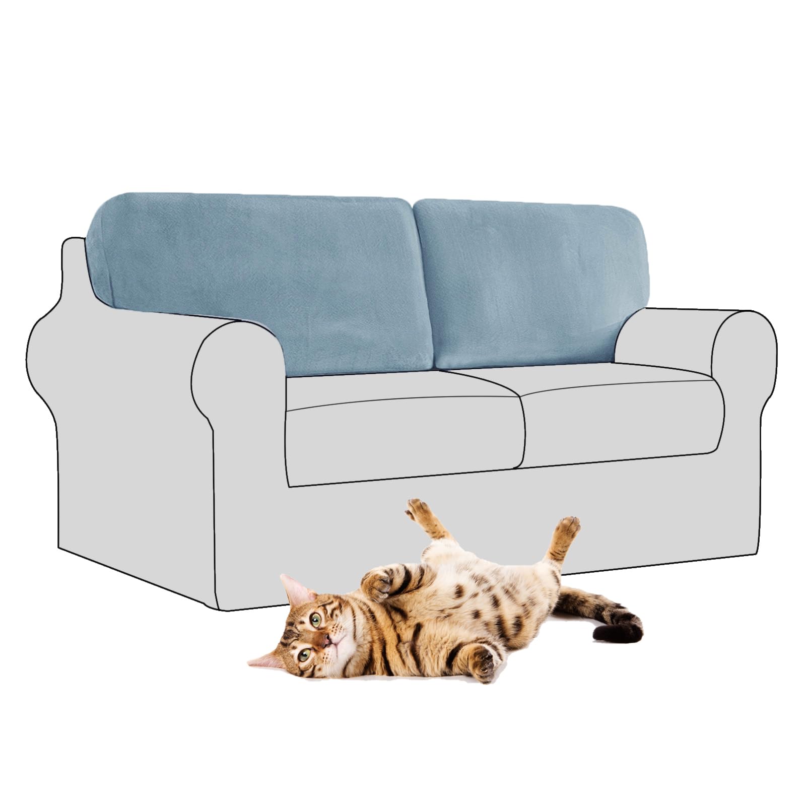 SYLC Stretch Velvet Sofa Backrest Cover, Back Cushion Covers Non-Slip Sofa Cushion Slipcovers for Couch Chesterfield Caravan RV Dinette (Light blue,2 pcs Rectangle L)