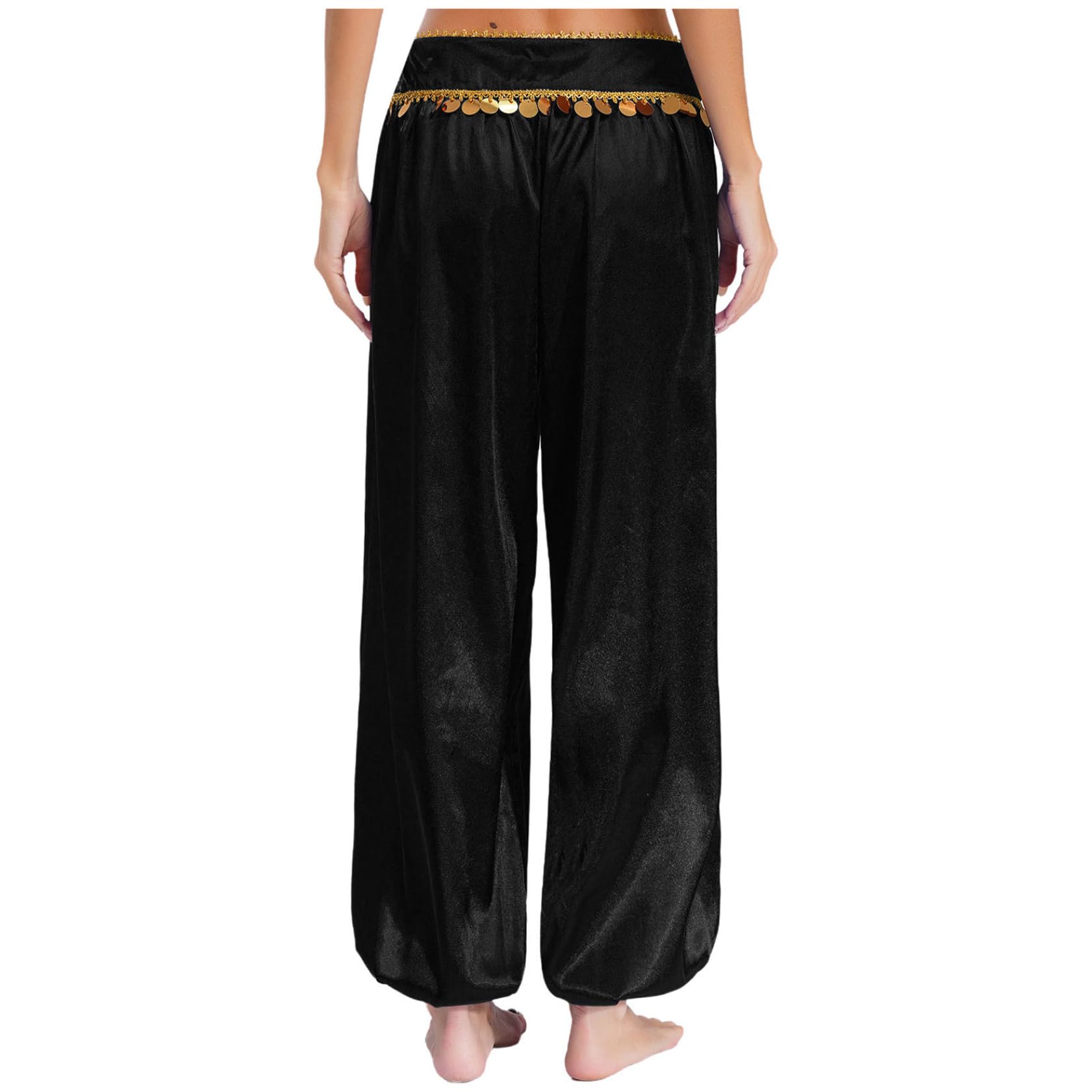 Sywiyi Pantalon de danse long pour femme - Pantalon bouffant avec paillettes - Taille basse - Costume de danse orientale indienne - Costume de fête à thème - Carnaval