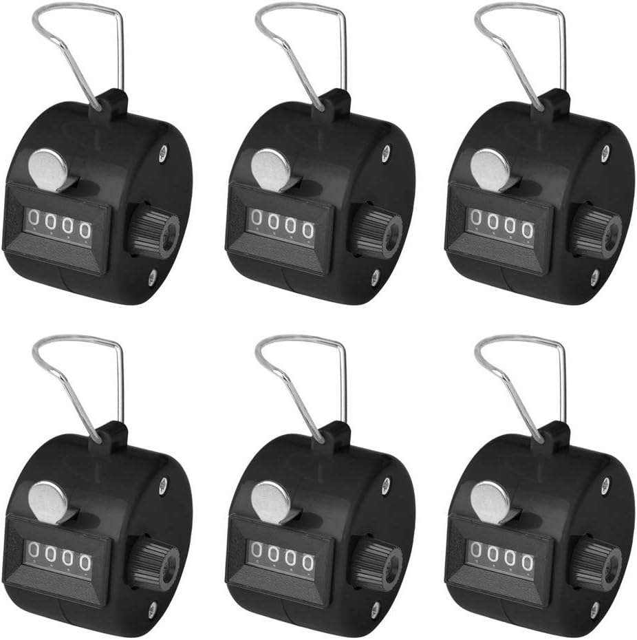 TopTie 6 PCS Handheld Tally Counters, 4Digit Mechanical Hand Counter Clicker, Black Lap Number