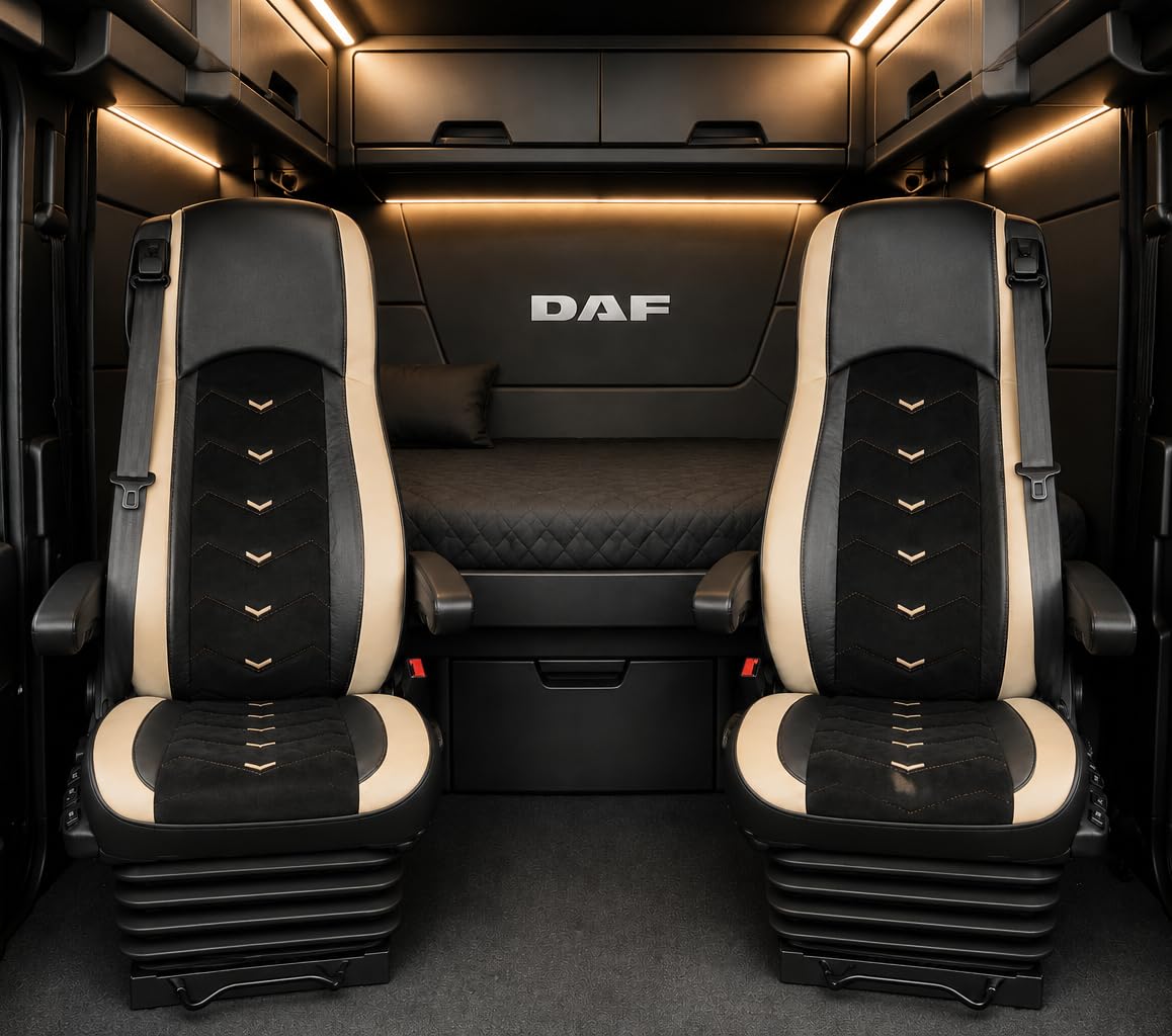 Generisch Coprisedili adatti per DAF XF 106 e DAF CF Euro 6 camion 1+1, in pelle/alcantara, colore nero con beige