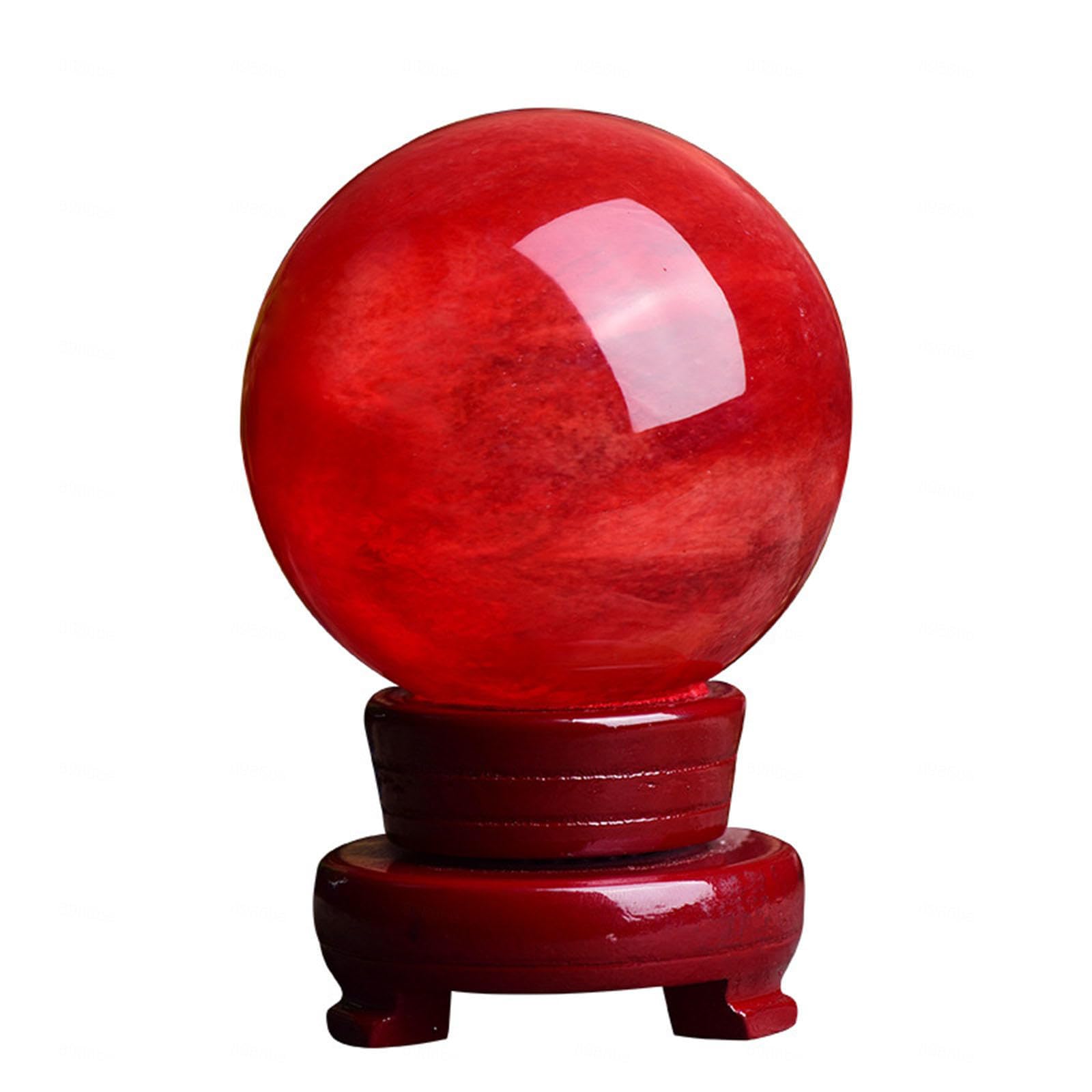 DPURPIWADY Red Crystal Ball,Polished Divination Decorative Sphere with Wood Stand Crystals Stone for, Witchcraft Halloween,Home Decorations,100mm