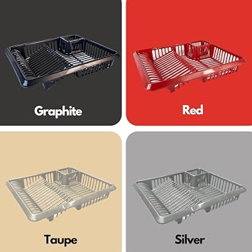 Amee Houseware Large Plastic Dish Drainer with Utensil Holder – Sloped Base & Anti-Slip Feet Drainer For Kitchen – Drying Dish Rack for Plates, Bowls & Cutlery (Red, Pack of 1)
