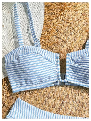 SOLY HUX Women's Two Piece Swimsuit Striped V Wired High Waisted Bikini Set Bathing Suit3