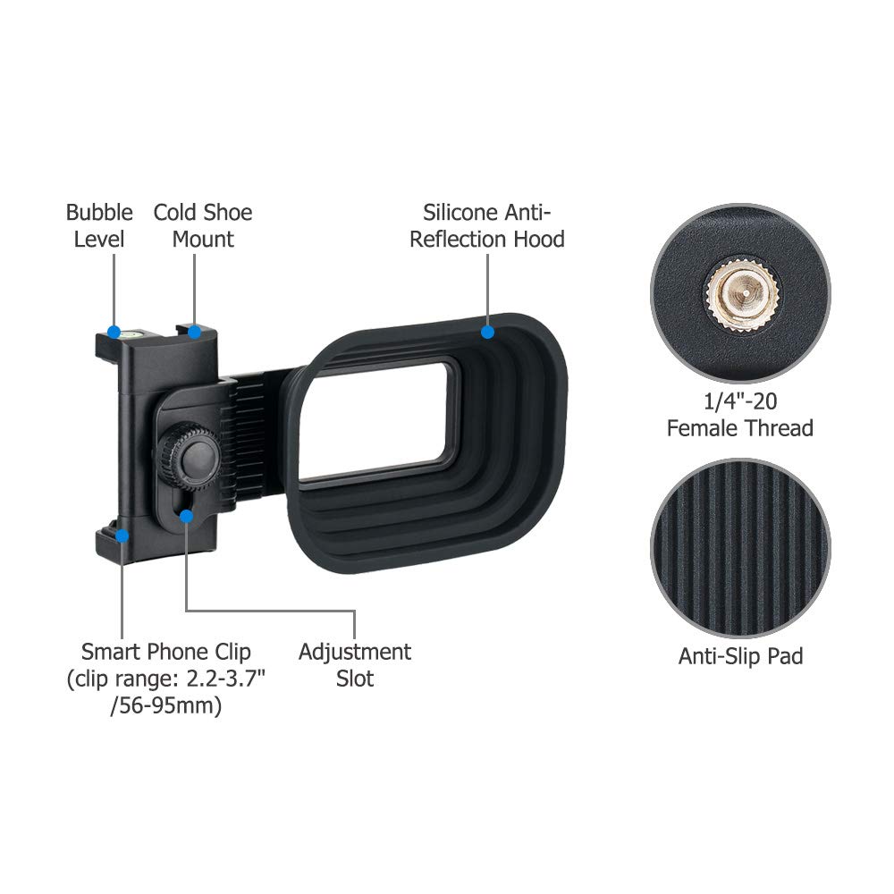 KIWIFOTOS Pare-Soleil Universel Anti-Reflet pour Appareil Photo avec Clip Amovible pour Téléphone Intelligent iPhone Android, Élimine Les Reflets et Les Reflets de la Fenêtre