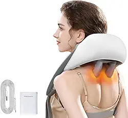 Massageador Shiatsu Goletsure para Pescoço e Ombros com Calor – Alívio Instantâneo de Tensões Musculares, Design Ergonômico 5D, Ideal para Casa e Escritório (Cinza)
