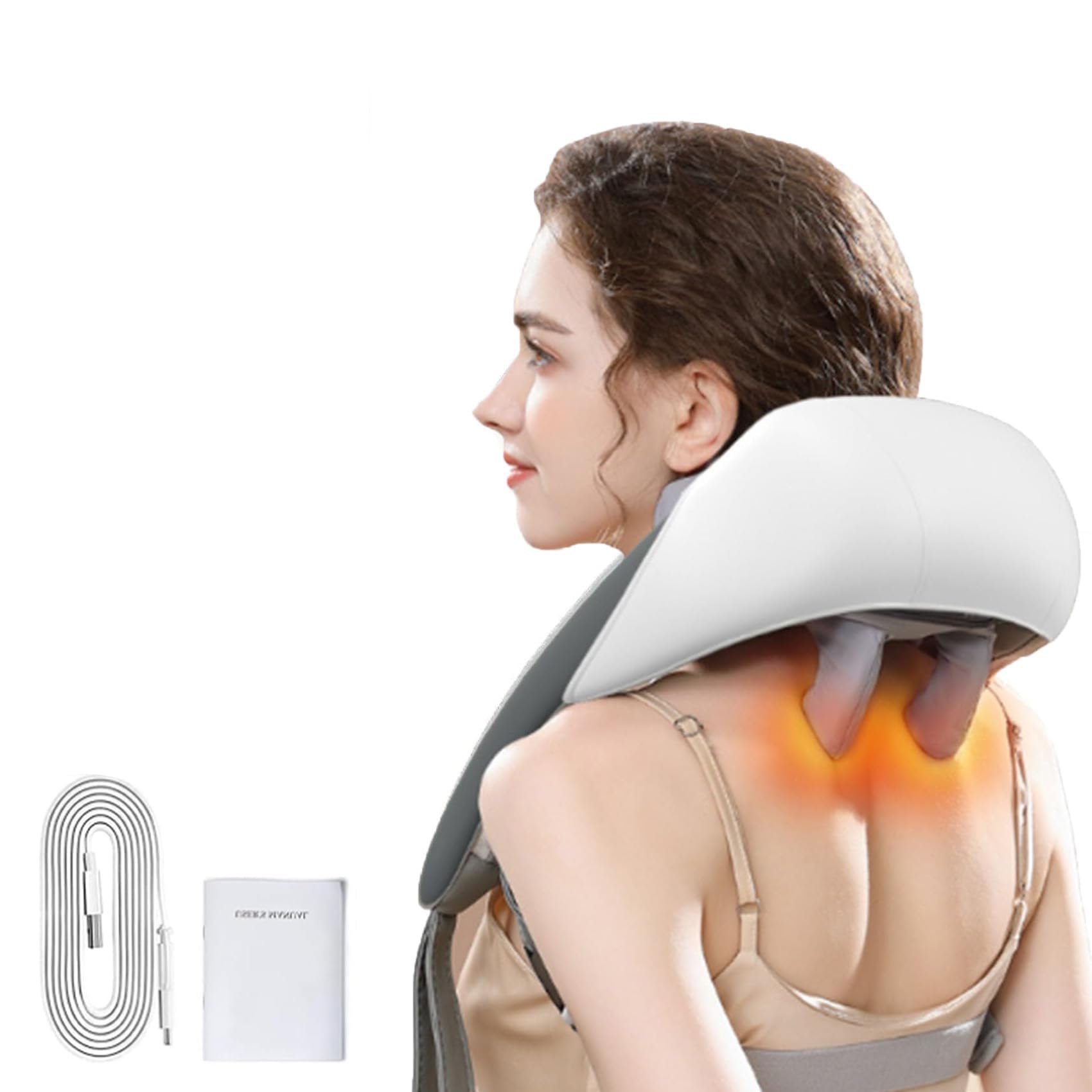 PAKMEZ Massagers For Neck And Shoulder With Heat, Goletsure Neck Massager, Shiatsu Neck And Back Massager With Heat, Simulated Manual Massage 5D Large Head (White)