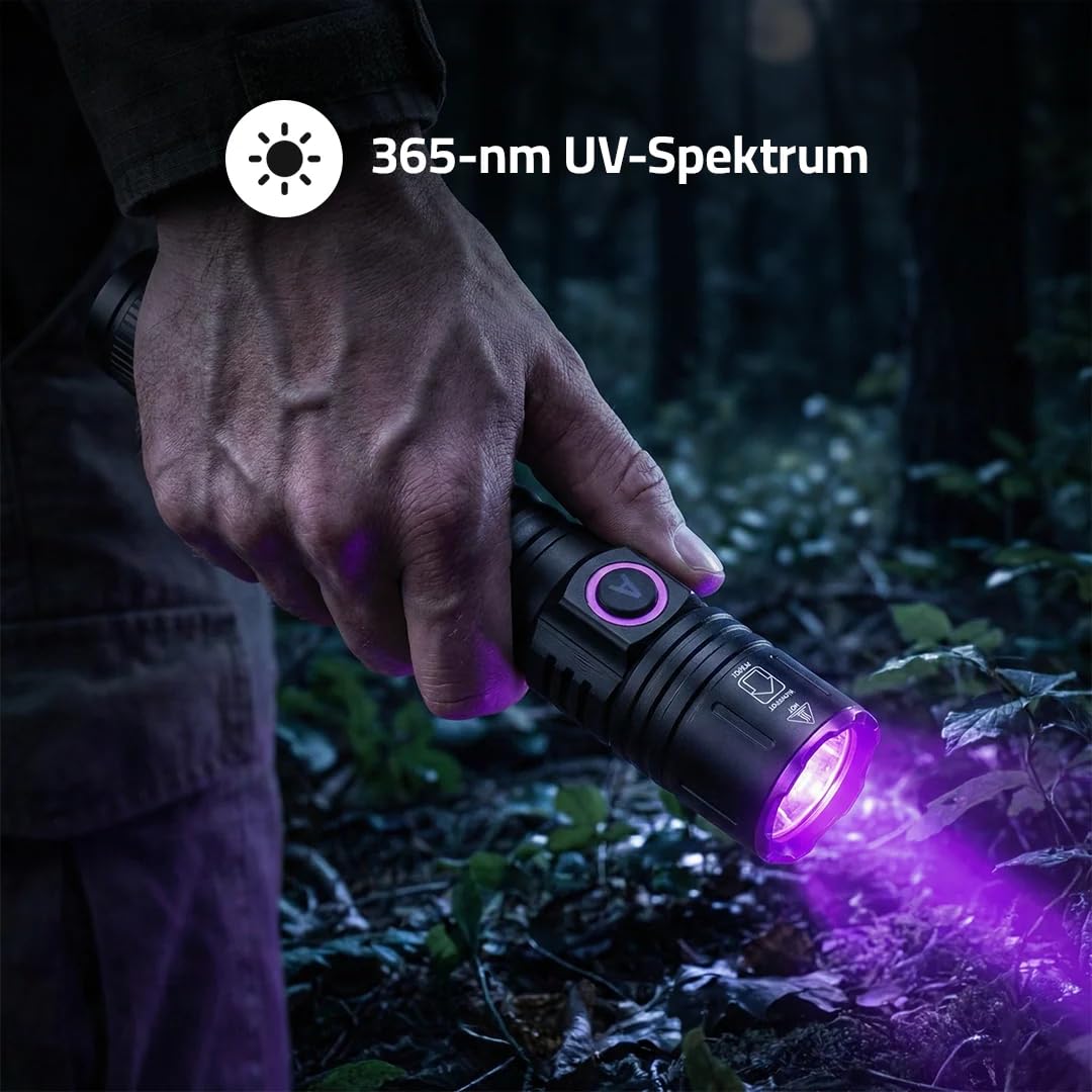 MEIION Deinster Blutspur Pro - UV-Taschenlampe für Jäger UV Taschenlampe Schwarzlicht 395nm, USB-C Aufladbar, Zoombar für Haustierurin, Harz & Bernstein