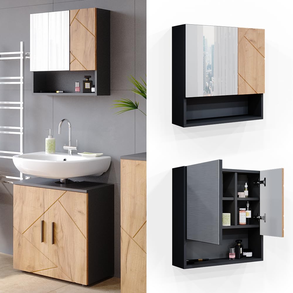 Vicco Badkamermeubel set Irma, Eik goud/antraciet, 80 cm