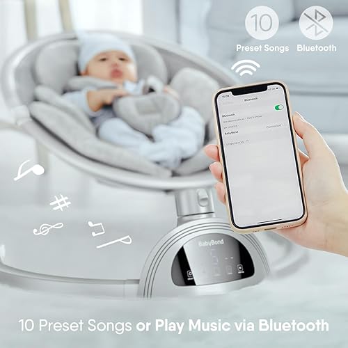 Miniatura 5 de BabyBond Columpios de bebé para bebés, columpio infantil Bluetooth con altavoz de música, 3 posiciones de asiento, cinturón de arnés de 5 puntos, 5