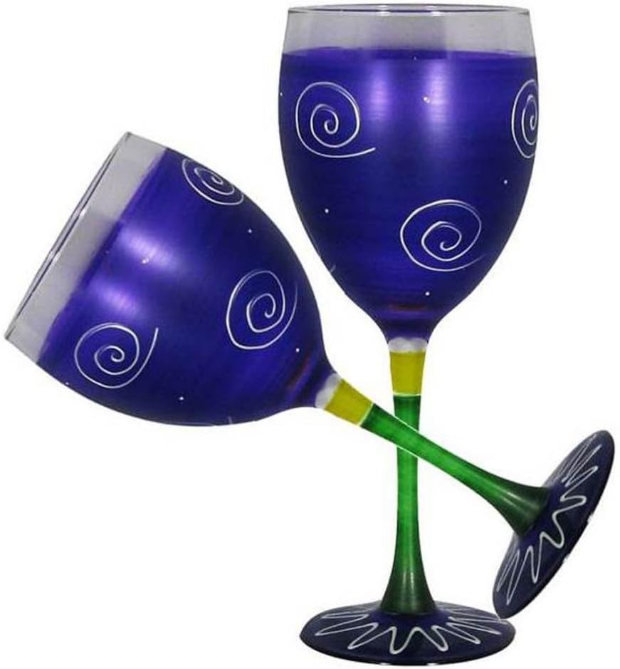 Hand Painted Wine Glasses Set of 2 - Peruvian Splendor Lime Green Collection - Hand Painted Glassware by USA Artists - Unique and Decorative Wine Glasses, Kitchen Table Décor