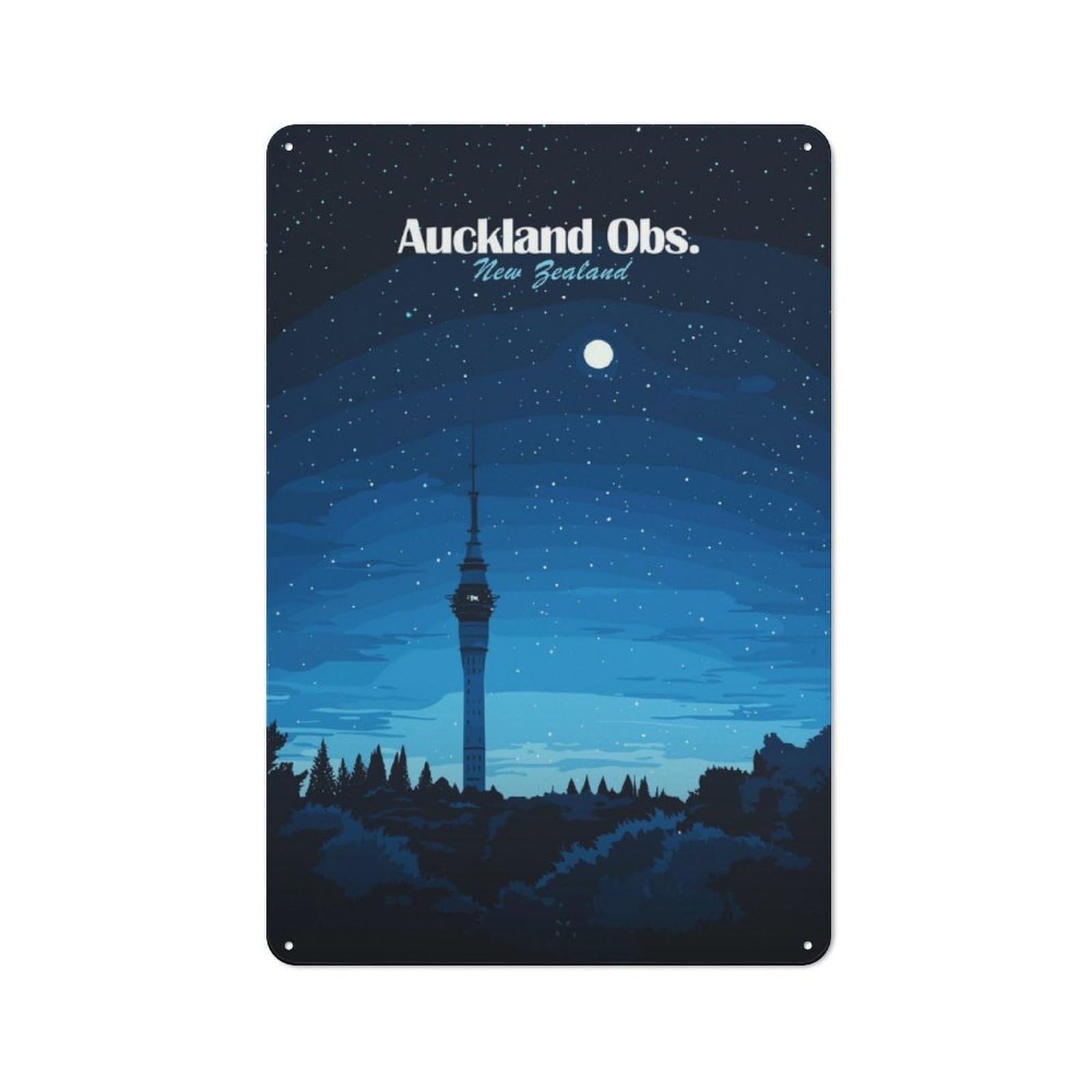Junmoney Auckland Sky Tower Night Tin Sign 30X20cm For Workshop Wall, Rustic Wall Decor, Suited To Workshop Decor Fans