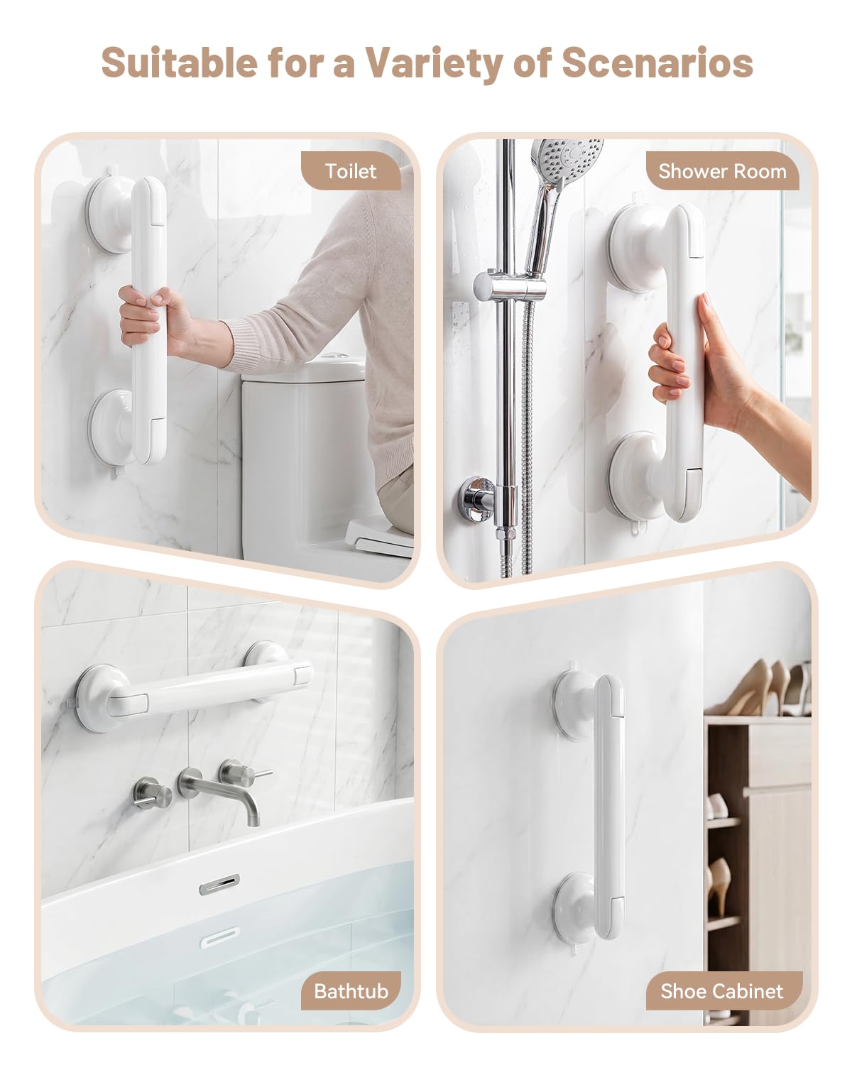 JOTPE Barras de agarre para ducha, mango de ducha de 11 pulgadas con personas mayores, barra de agarre de baño con ventosa, sin taladro, impermeable, extraíble, accesorio de seguridad para el baño