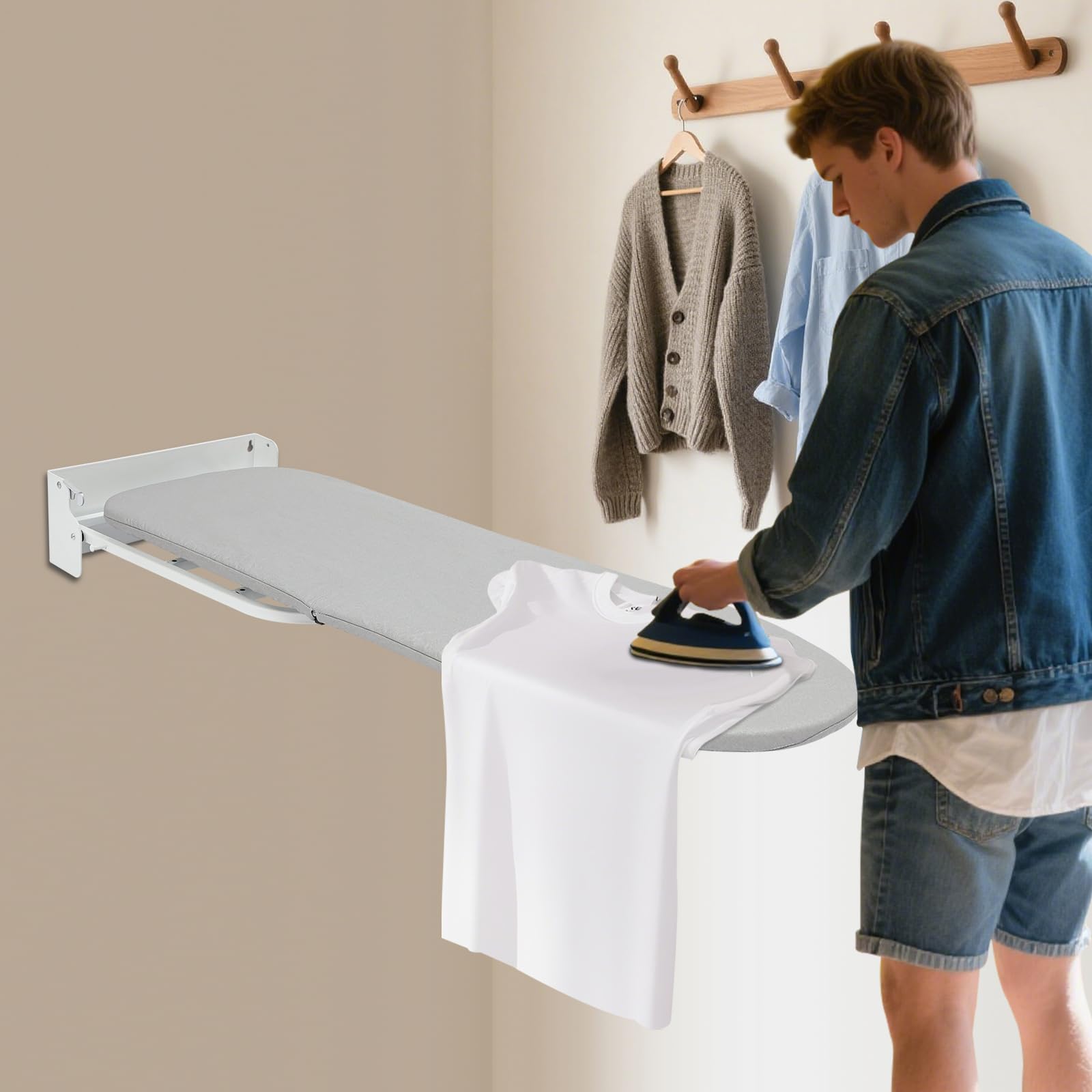 Asse da stiro da parete, pieghevole, girevole a 180°, salvaspazio, supporto da parete compatto, asse da stiro pieghevole per piccoli spazi, con rivestimento resistente al calore