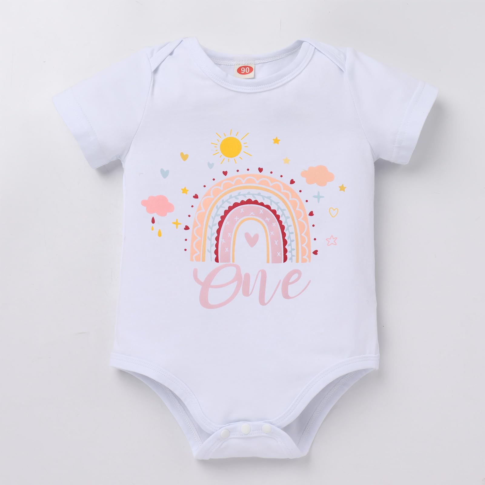 IDOPIP Baby Girls 1st Birthday Outfit Rainbow Photo Shoot Romper Tutu Skirt Headband 3 PCS Sets Infant One Year Old Ruffle Skorts Dress Up Toddler First Baptism Party Clothes Dusty Pink 12-18 Months