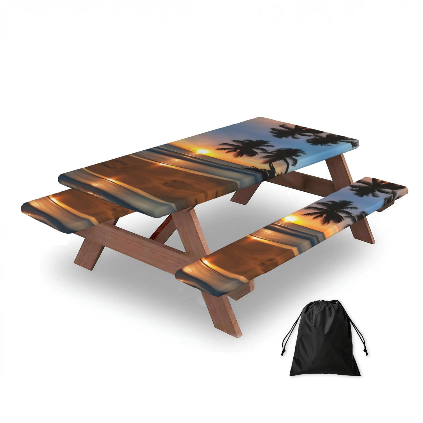 Sunset beach Rectangular water-repellent picnic tablecloths, outdoor camping, picnic, BBQ