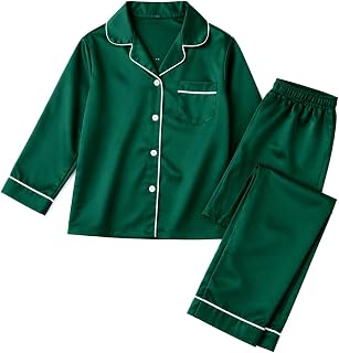 Tippy Top Kids Premium Satin Night Suit Set | Deep Green Sleepwear | Button-Up Shirt & Elastic Waist Pyjama | Ultra-Smoot... Price In India