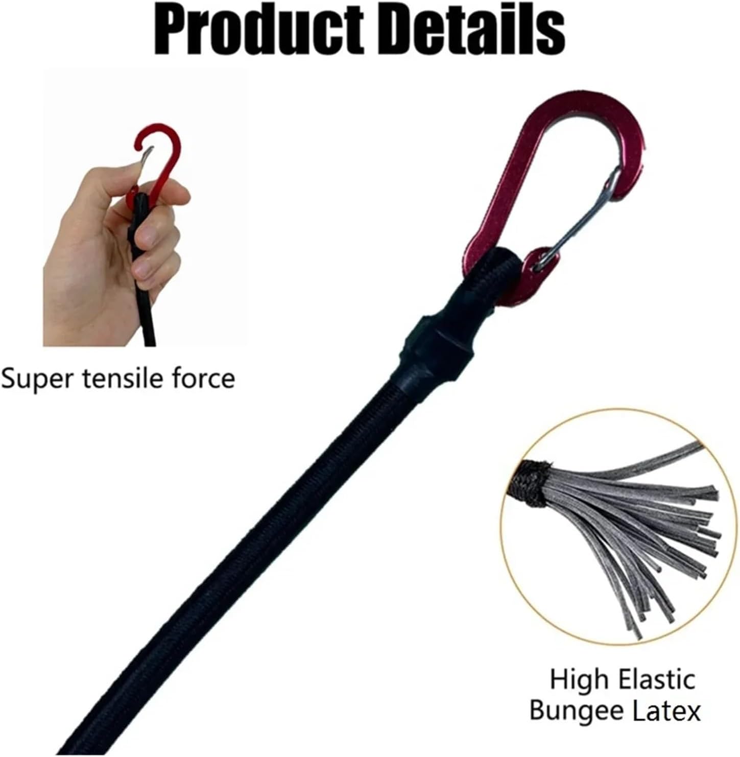 Multiple Heavy Duty Bungee Cord Elastic Tie Strap String Carabiner Hooks Cycling Luggage Packing Ropes(C775-12pcs 90cm)