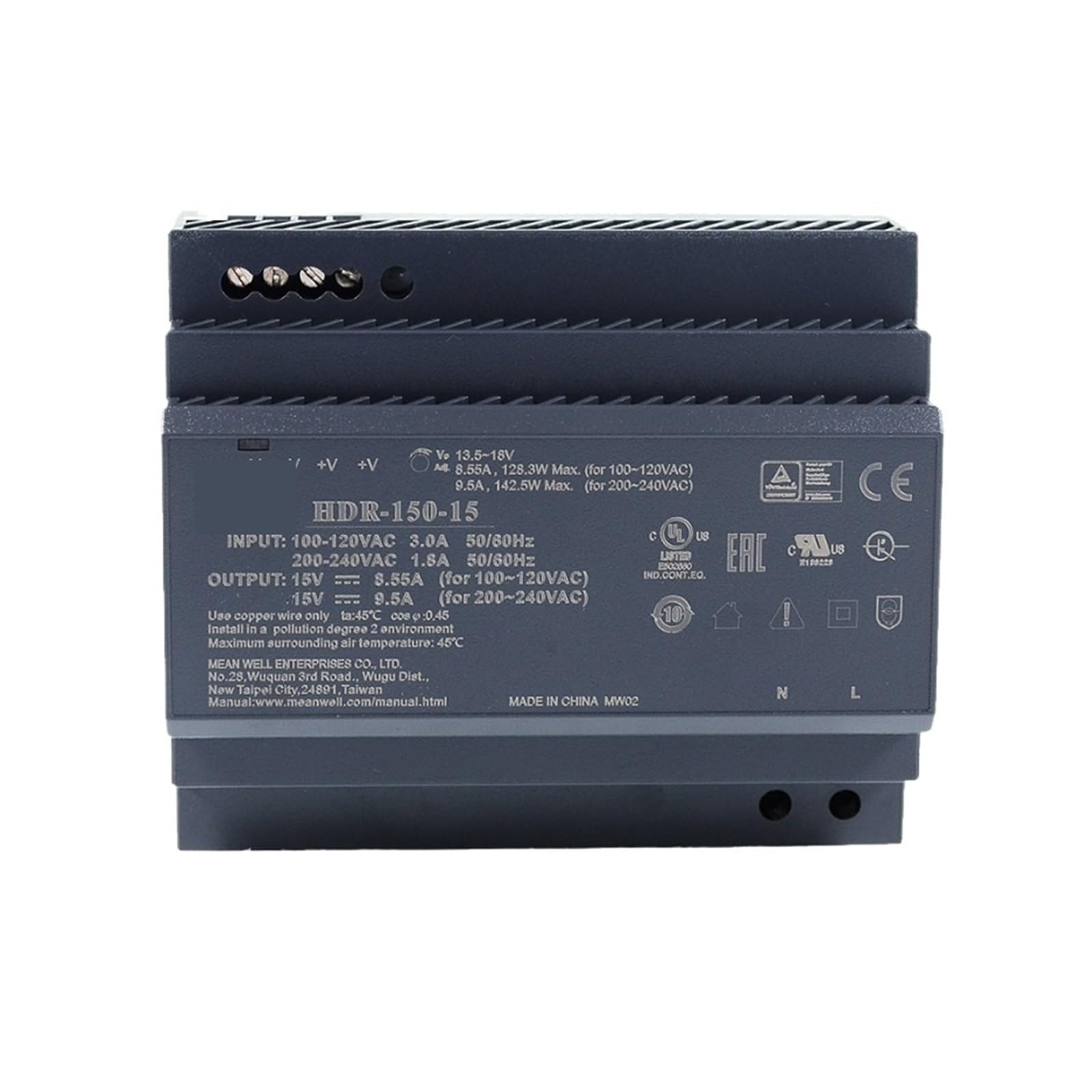 Alimentation 142,5 W HDR-150-15 résout les baisses de tension 15V de vos armoires