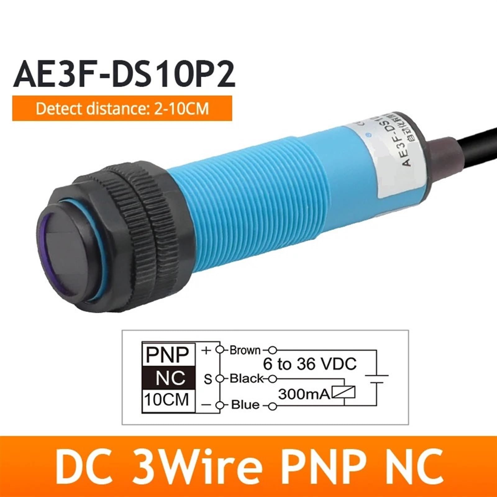 AE3F-DS10 A Class Diffuse Photoelectric Sensor AE3F-DS10N1/N2/N3/A1/A2/P1/P2/P3 NPN NO Detection Range 10cm 1Pcs(AE3F-DS10P2)