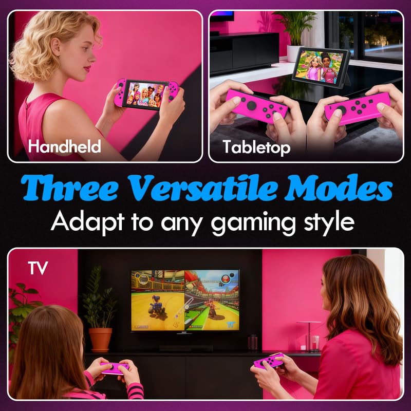 larytech Wireless Switch Controller Joy with Zero Drift Hall Joystick Cons | HD Rumble Gamepad for Family Party Games, Replacement Control Gift for Girl, Switch 1 OLED Lite Remote, Pink, NO NFC