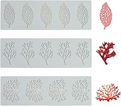 Silicone Leaf Mold, Tuille Silicone Mould, Silicone Fondant Mats, Flexible Lace Molds for Cake and Cake Decoration, Branches, Coral and Leaves Designs (3PCS)
