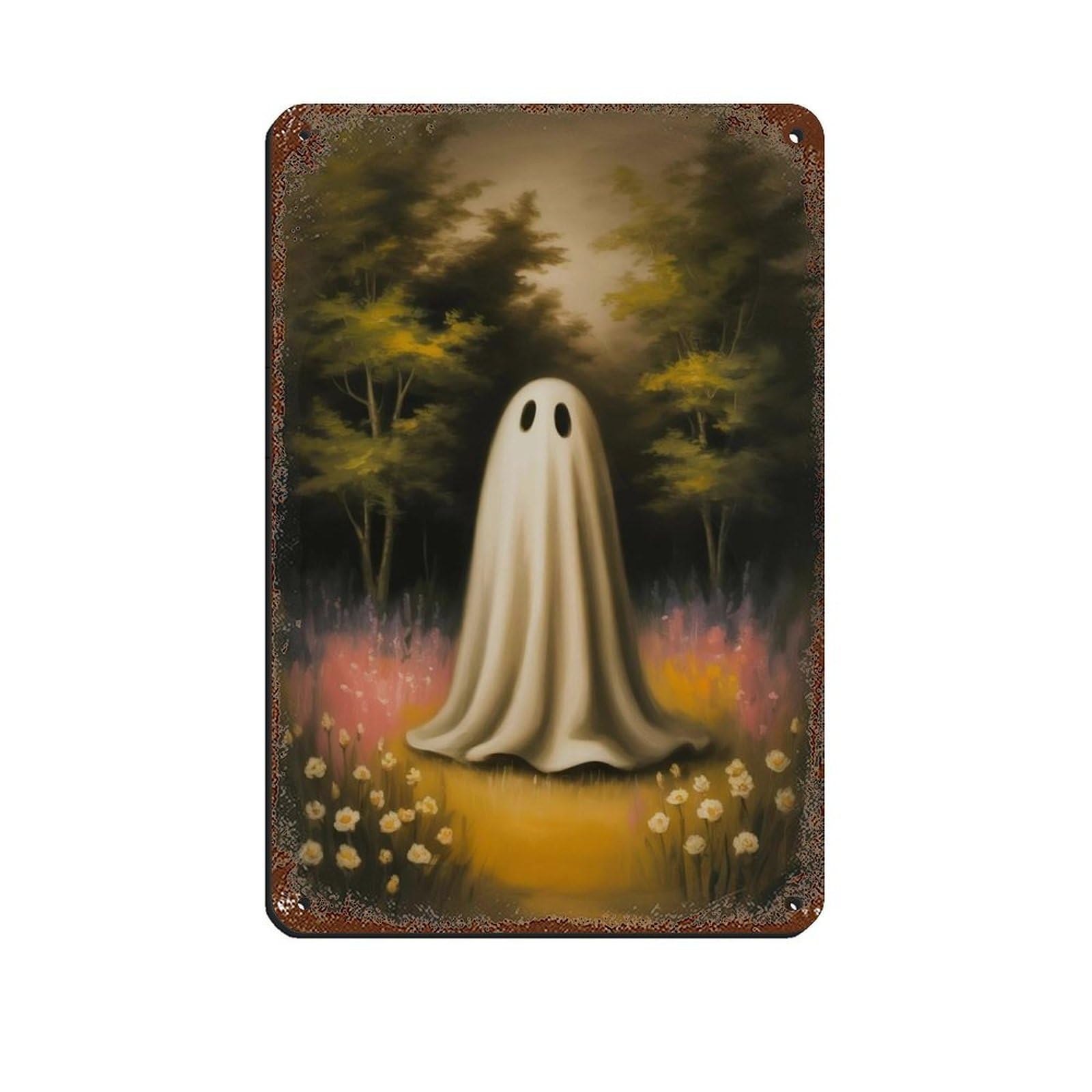 Ghost in The Flower Forest Poster Tin Sign Vintage Metal Pub Club Cafe Bar Home Wall Art Decoration Poster Retro 8x12inch(20x30cm)