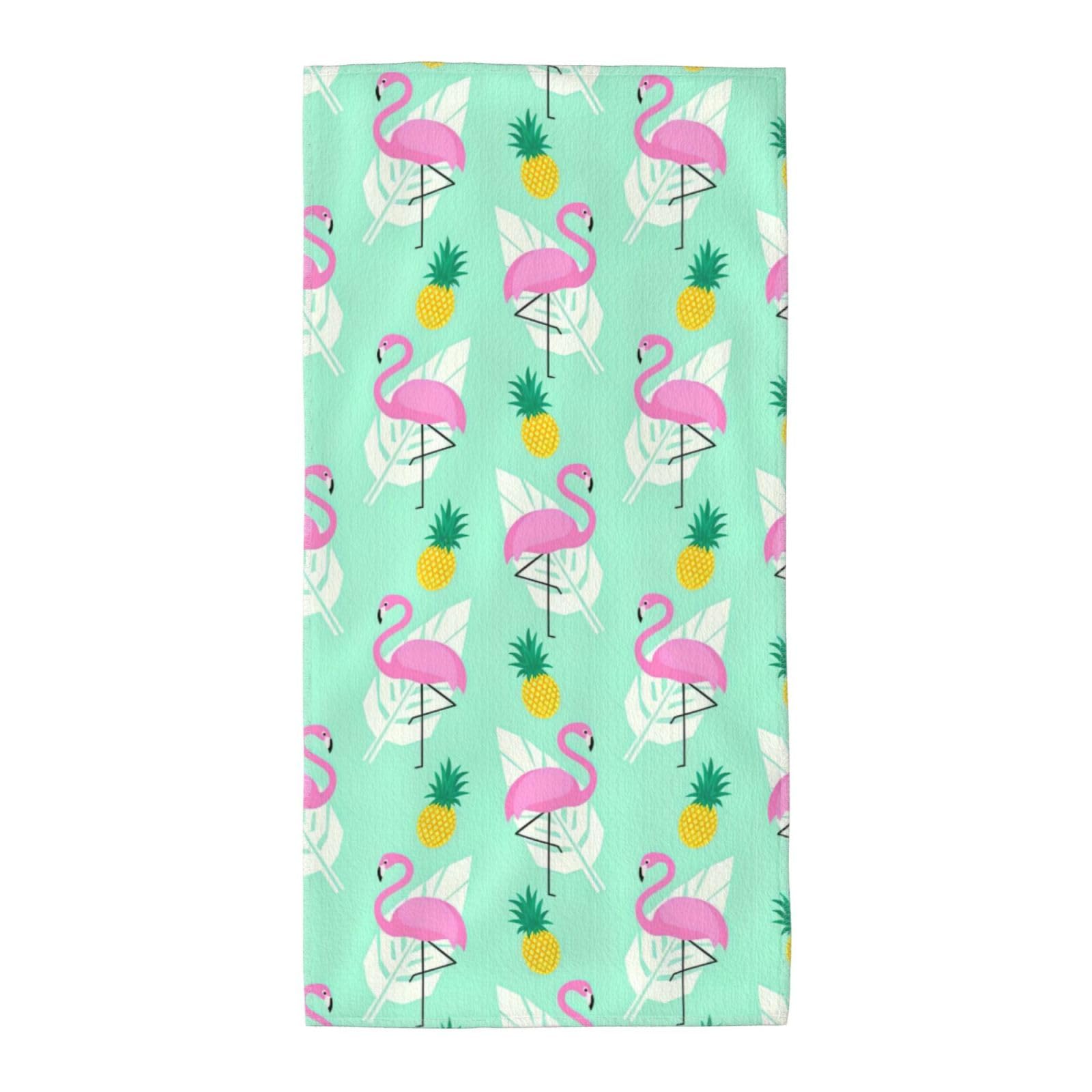JBJGKHLP Pink Flamingo Pineapples Print Adults Extra Long Beach Towel Soft Absorbent Quick-Dry Gym Swimming Running Yoga