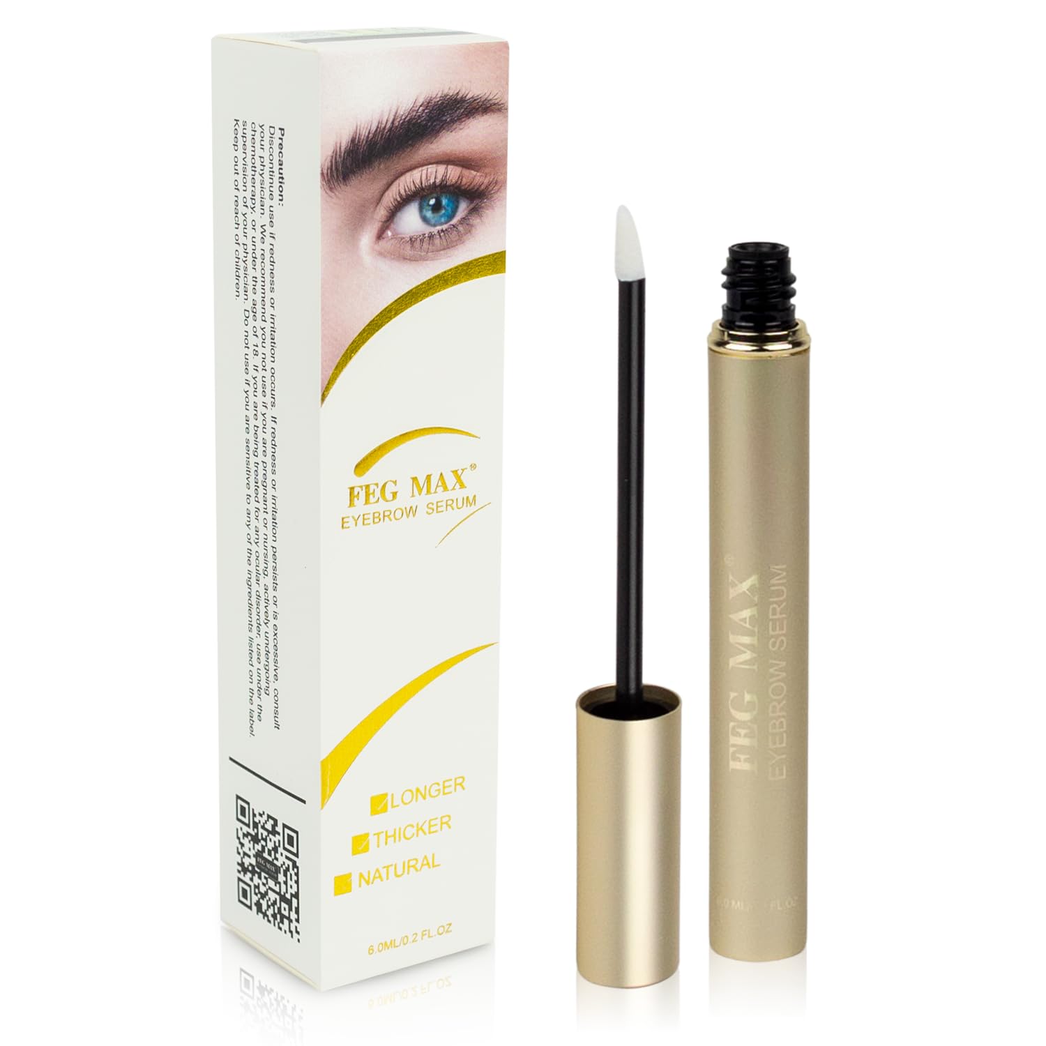 FEG Max Eyebrow Enhancer Growth Treatment Serum | Eyebrow Enhancing Serum to Help Lengthen and Thicken Eyebrows | Non-irritating Brow Serum | 6ml