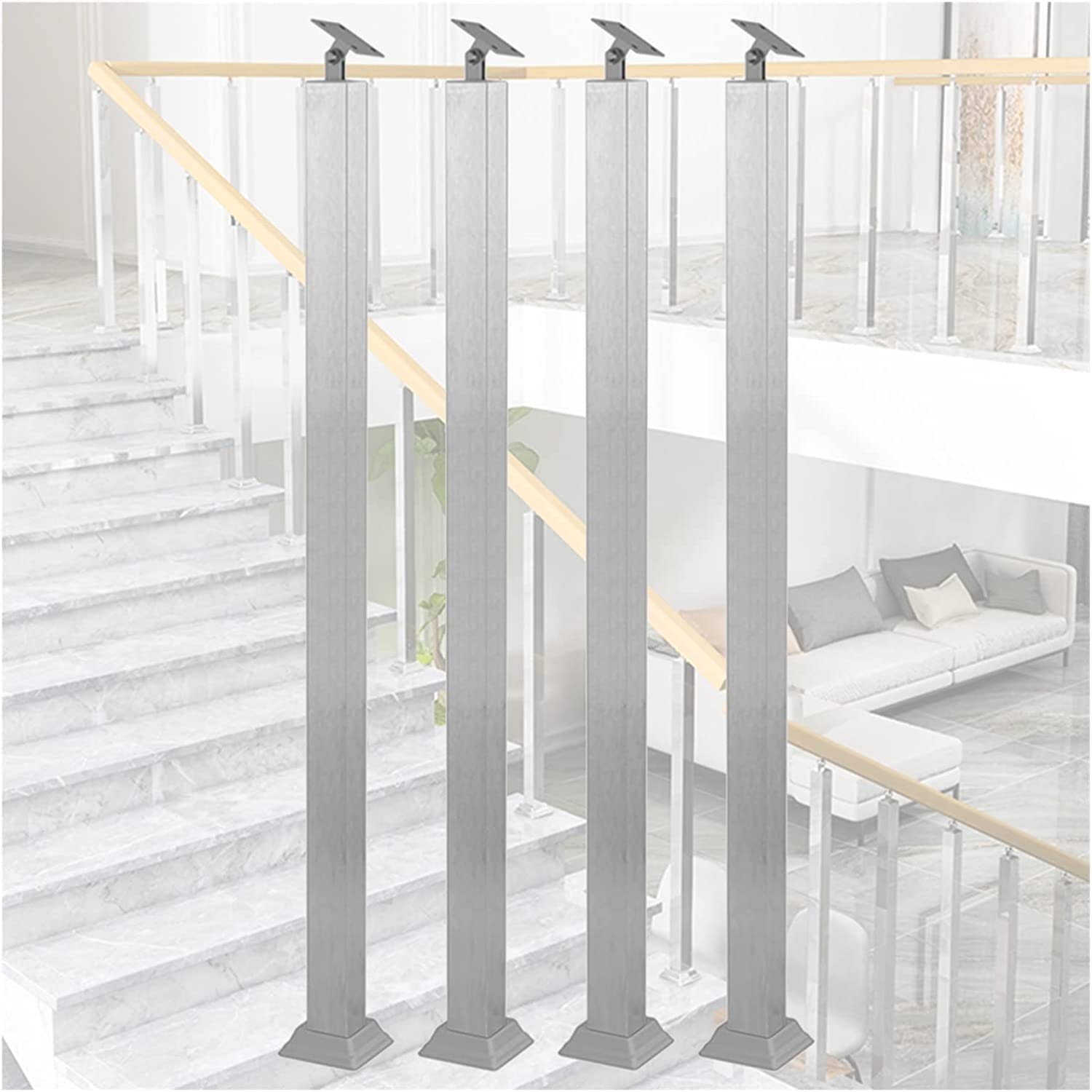 LWJSOCP Stainless Steel Handrails for Staircase Silver Balustrade Posts with Balusters and Spindles Floor Mount for Indoor and Outdoor Stairs Remodeling.