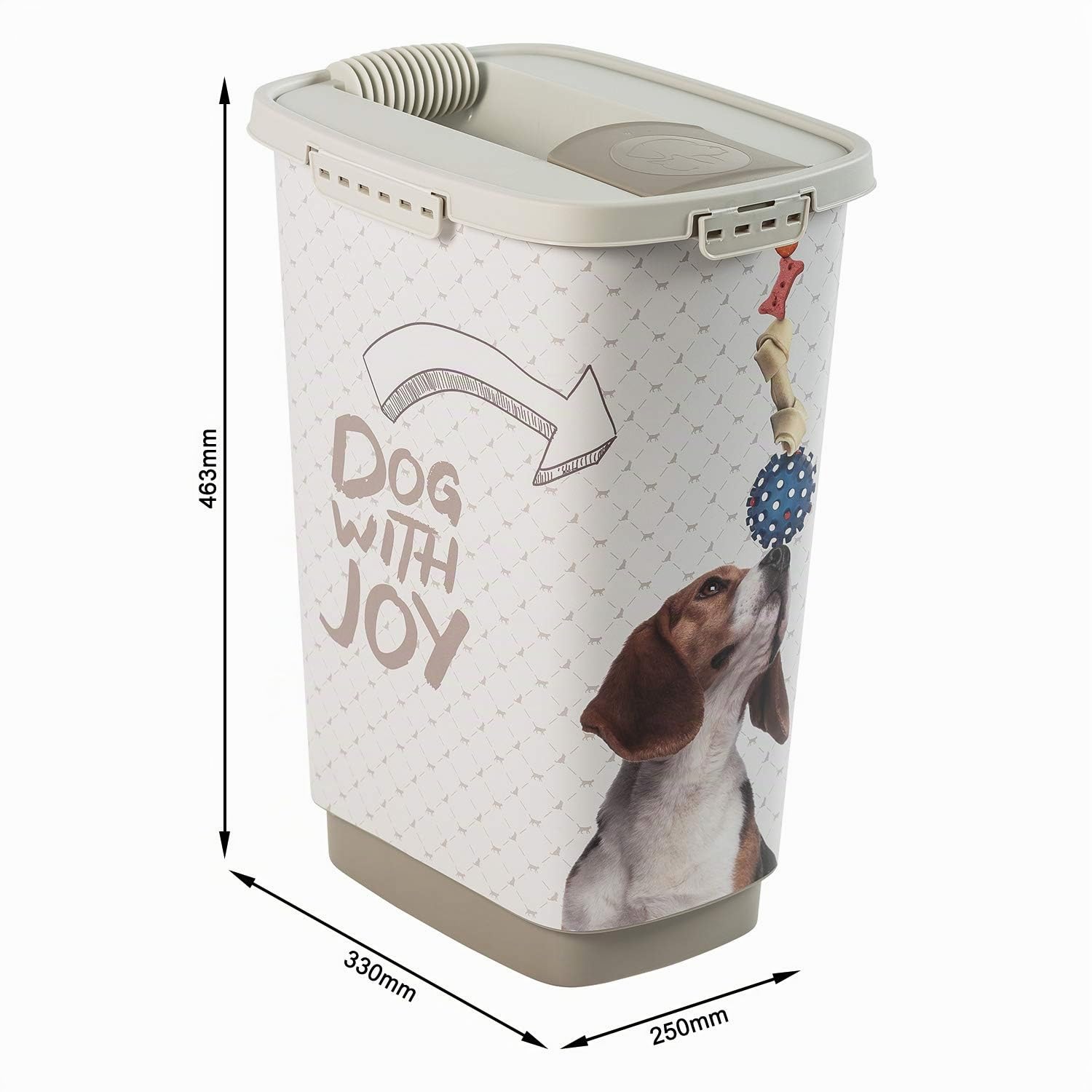 Rotho Cody - Recipiente de Comida para Mascotas de 25 Litros con Tapa y Vertedor, Plástico (PP) sin BPA, Gris Antracita/Blanco, 25 L (33.0 x 25.0 x 46.3 cm)