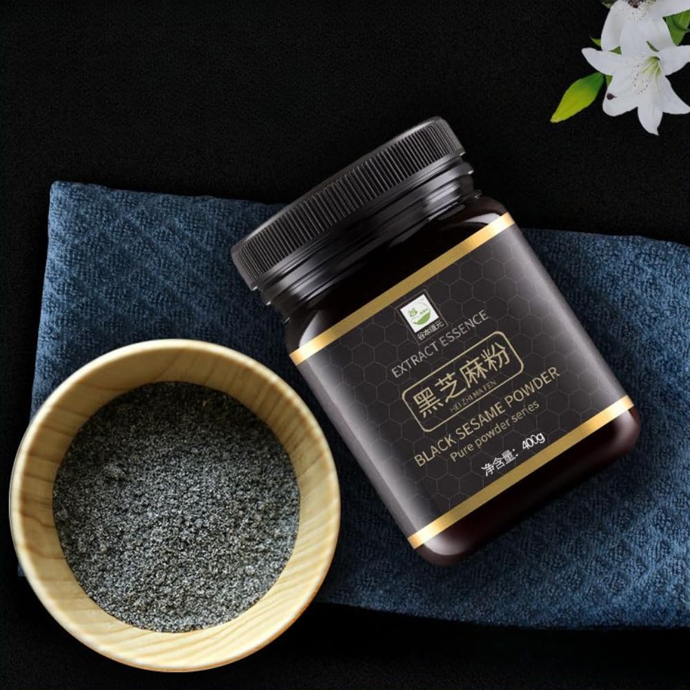 Pure Black Sesame Powder, Sugar Free, Walnut and Five Black Powder, Nutritious and Healthy Breakfast Soup, Black bean powder, HALAL, Ideal Vegan Snack (Black sesame powder,1 Can)