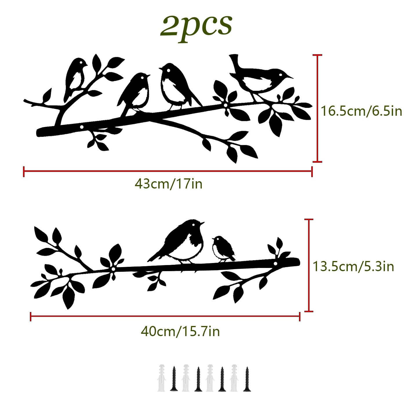 Oiseaux muraux en métal sur une branche,Décoration murale oiseaux en métal,Décoration murale en forme de feuilles avec silhouette d'oiseaux,Décoration jardin ou balcon,pour Décoration Murale (2)