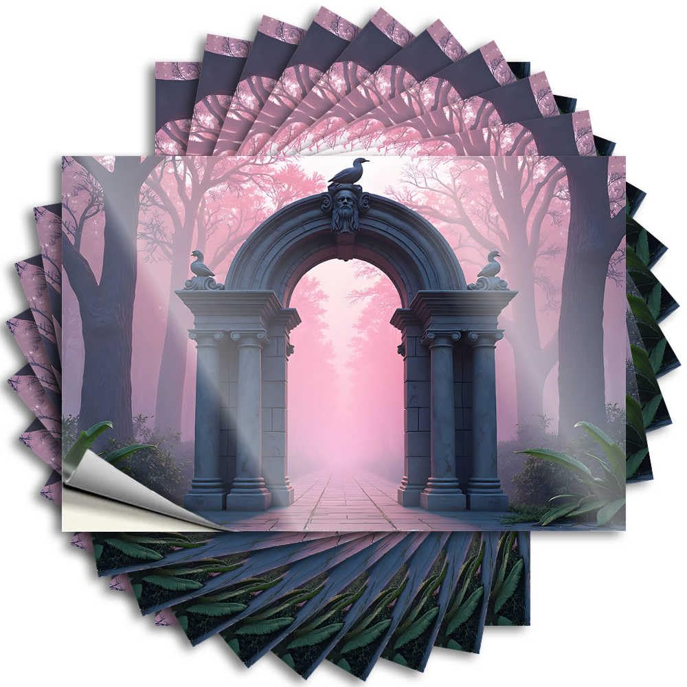 Fzfn Colour A Mystical Archway In A Dreamy Forest Sticker Dorm Decorations Self Adhesive | Square Garage Vinyl Sticker Pack For Taupe(12X18cm)