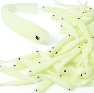 Syosisny 50 PCS Luminous Plastic Soft Fishing Lure, Lifelike Forked Tail Minnow, Luminous Fishing Baits Tackle for Saltwater and Freshwater Bass, Crappie, Walleye, or Trout Lures