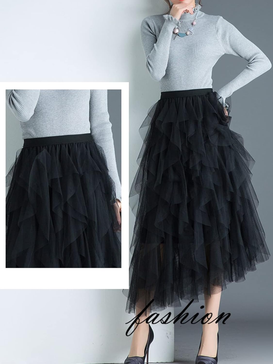Tulle Skirts for Women Long Length Tutu Fairy Tiered Skirt A Line Mesh Elastic Waist Skirts - Image 4