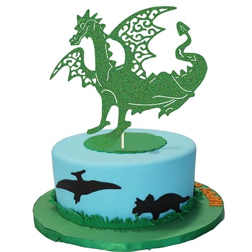 Decoración de pastel de dragón, decoración de pastel de fiesta de cumpleaños de dinosaurio, dinosaurio jurásico de la selva T-Rex rugido feliz