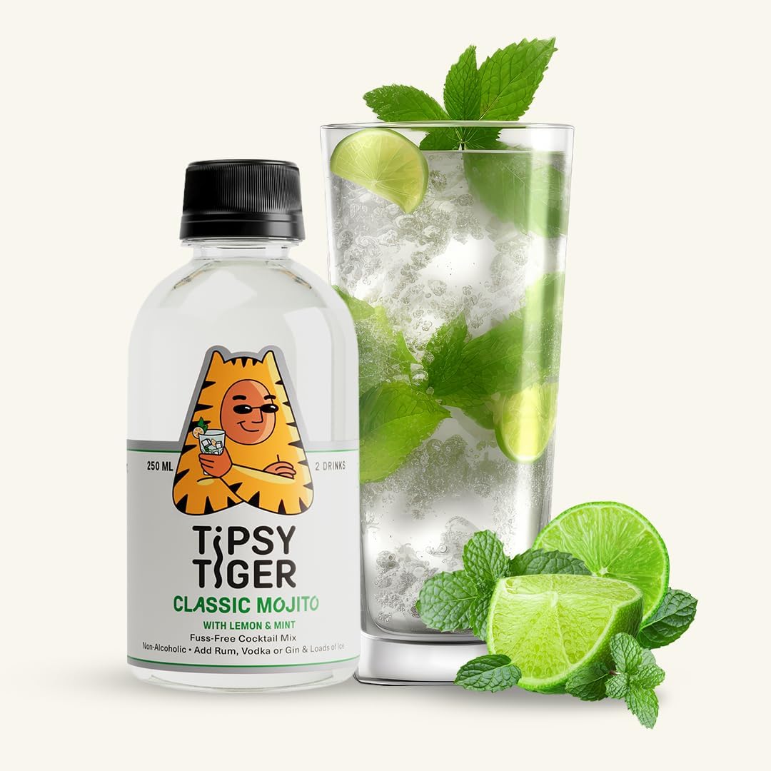 Tipsy Tiger Classic Mojito with Lemon & Mint, Fuss-Free Cocktail Mixer, 250ML (Pack of 4) | Makes 8 Drinks | Less than 5% added sugar | (B0CLF3SQT2) Amazon Price History, Amazon Price Tracker
