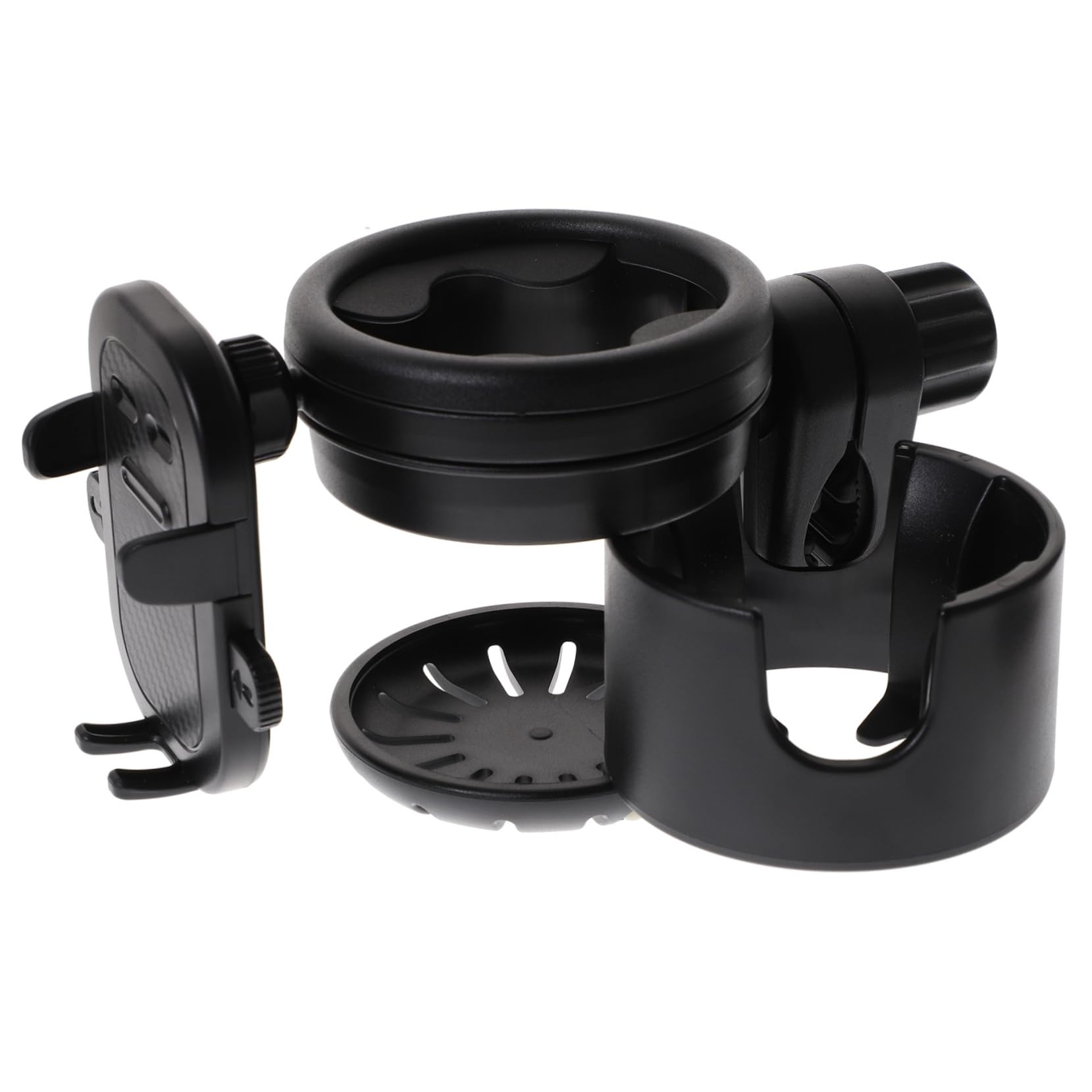 BESTonZON Portabicchieri per con Supporto Telefono Clip per Carrozzina Nero Resistente e Antiscivolo Compatibile con Bottiglie e Tazze Standard