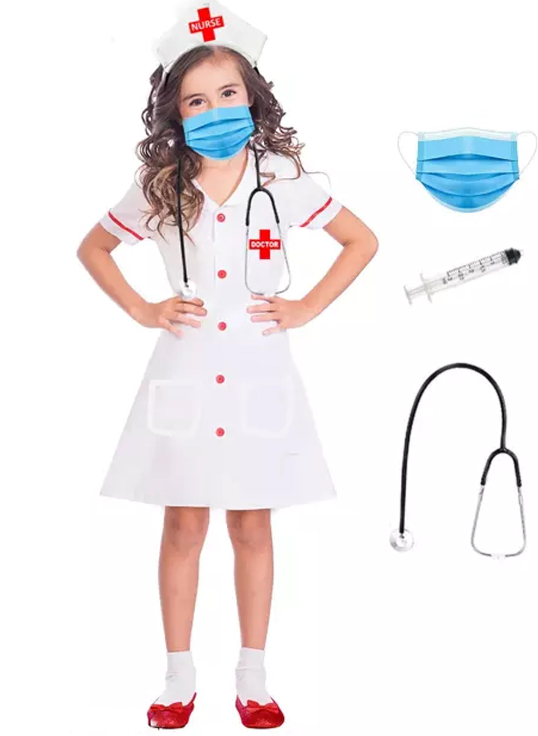 Fancy Dress Factory Childrens Nurse Pack - Dress, Mask, Injection, Headband, Stethoscope (2-3 Years) (B0D7MQ44WF) Amazon Price History, Amazon Price Tracker