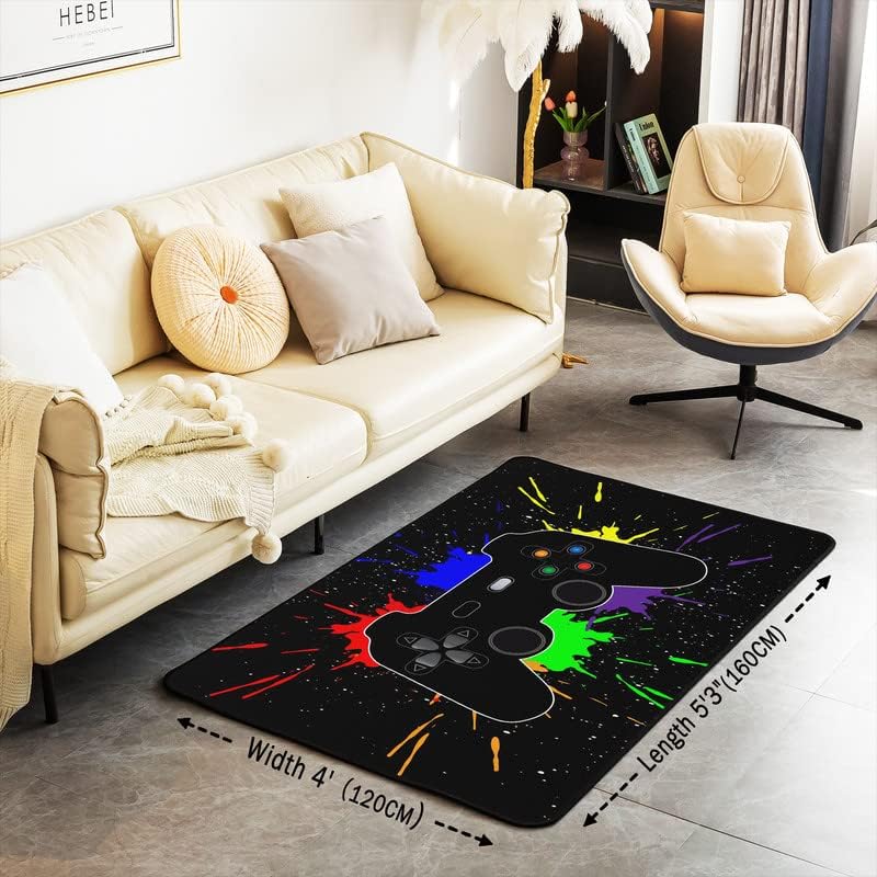 Miniatura 3 de jejeloiu Alfombra de área gamer de 5 x 7 pies, alfombra de sala de juegos para dormitorio, hogar, decoración moderna de consola de juegos, alfombra
