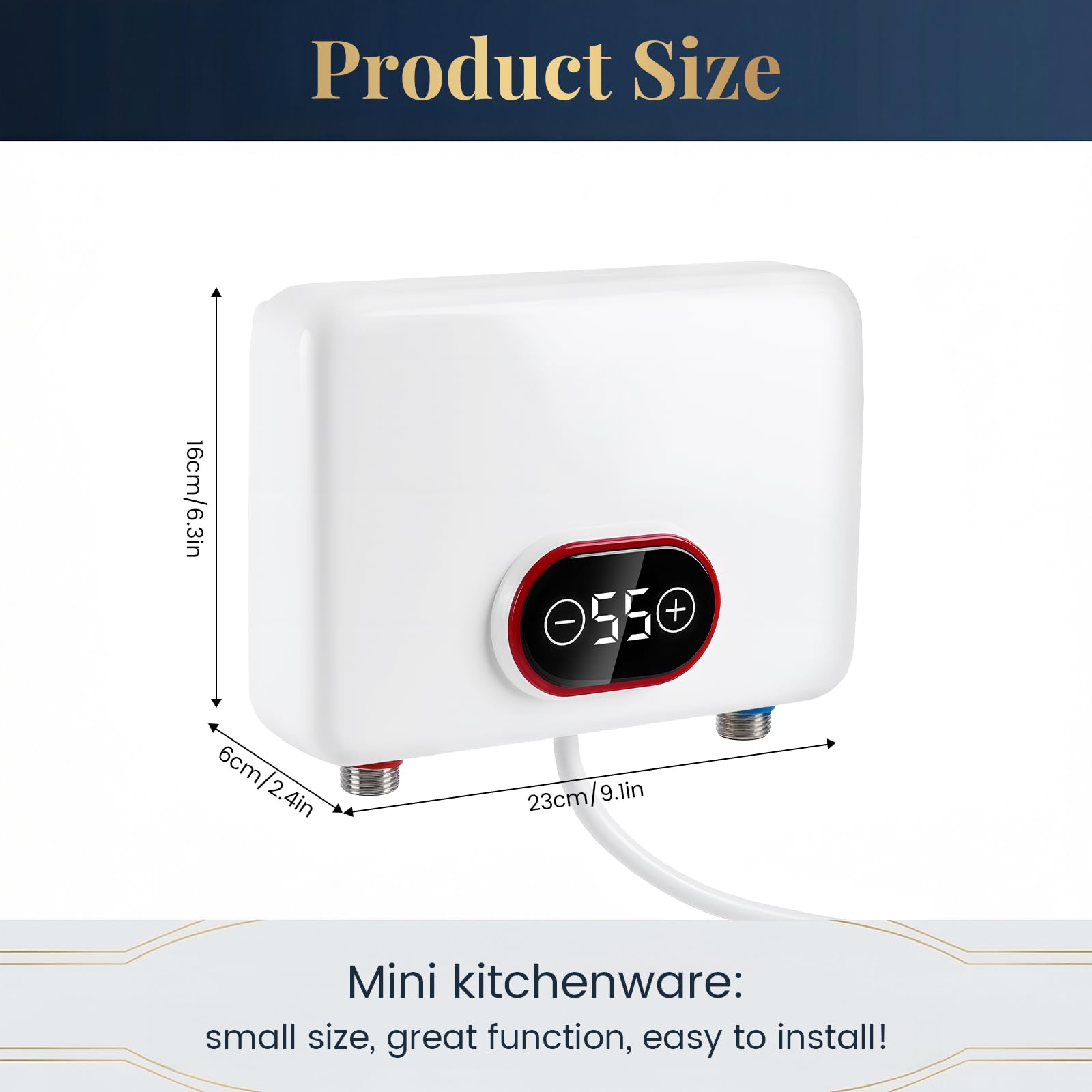 Mini Durchlauferhitzer 5500W 30-55°C mit Steuerventil,IPX4 Wasserschutz | LED Anzeige, Untertischboiler, Steckerfertig, Kalkarm, Garten Gäste WC, Händewaschen Geschirrspülen, Leise Energiesparend